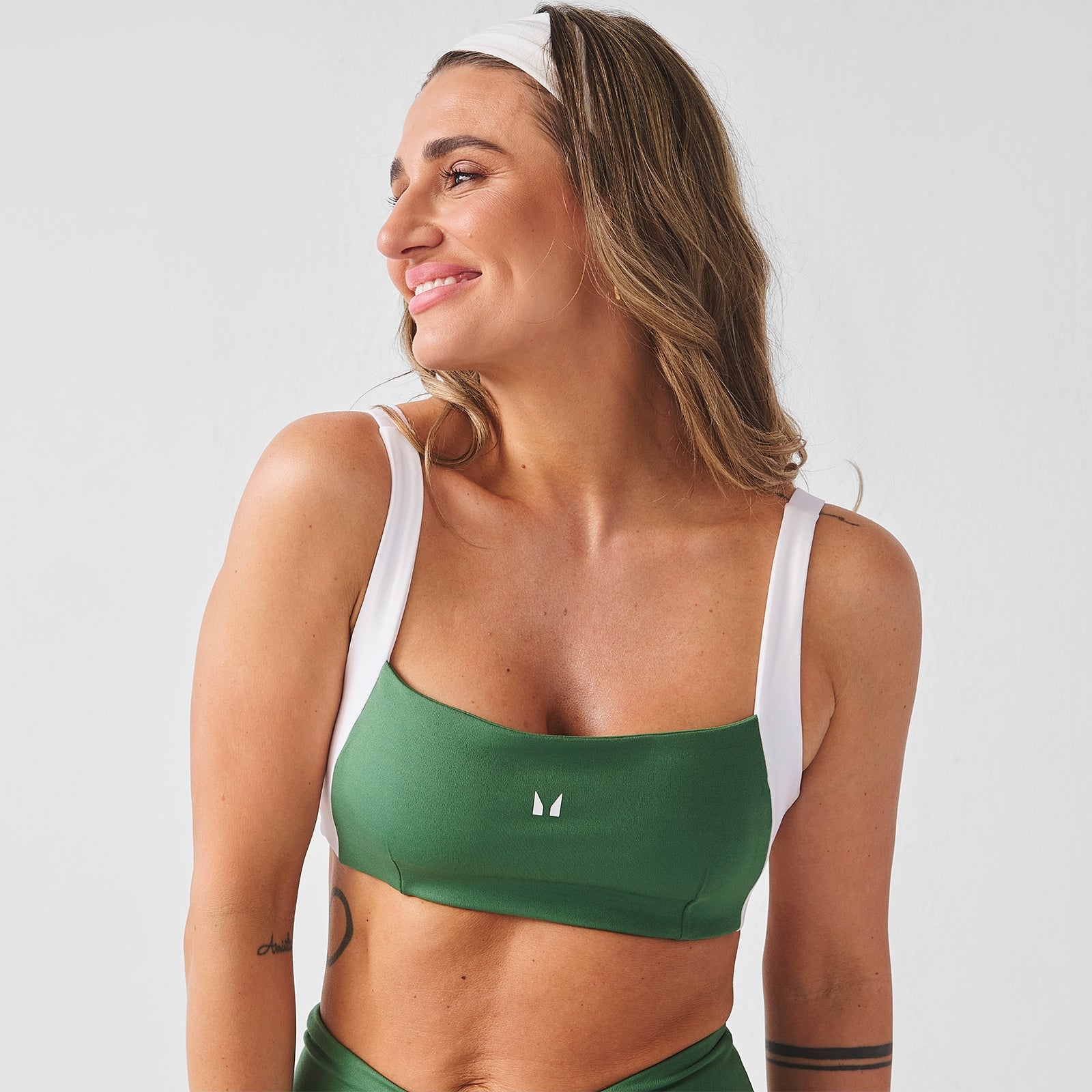 Reggiseno sportivo MP donna X Tatiana a contrasto con schiena intrecciata - Verde palma - XS