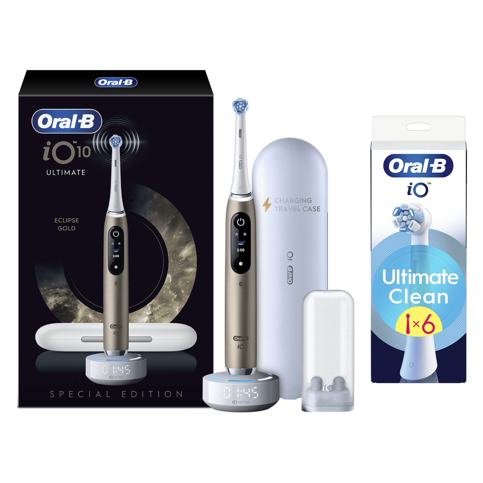 Oral B iO10 Eclipse Gold Limited Edition Electric Toothbrush - Toothbrush + 6 Toothbrush Heads: retailer-supplied image