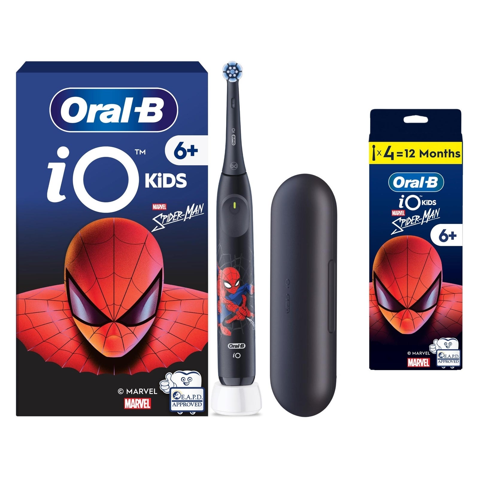 Oral-B iO Kids Marvel Spiderman Electric Toothbrush with Travel Case - Toothbrush + 4 Toothbrush Heads