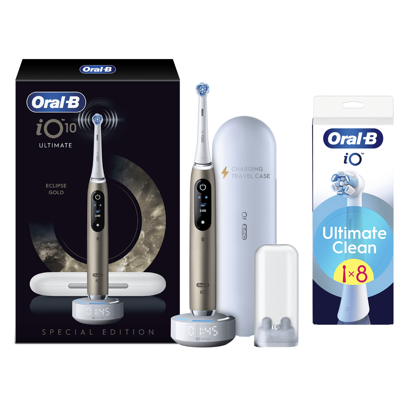 Oral B iO10 Eclipse Gold Limited Edition Electric Toothbrush - Toothbrush + 8 Toothbrush Heads: retailer-supplied image