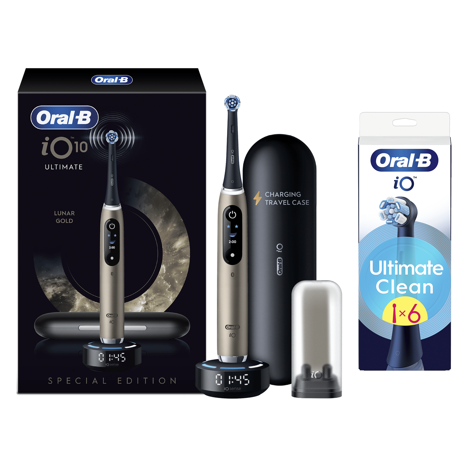 Oral-B iO10 Lunar Gold Limited Edition Electric Toothbrush with Charging Travel Case - Toothbrush + 6 Toothbrush Heads: retailer-supplied image