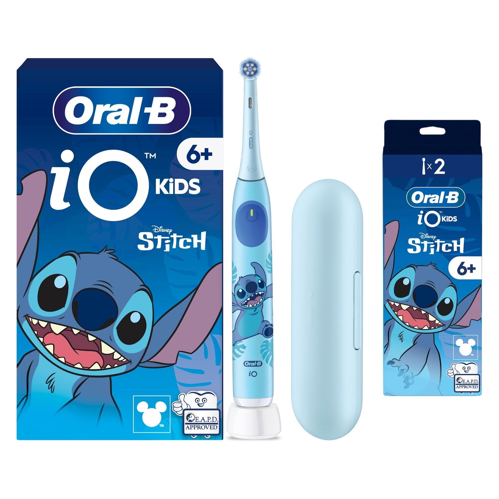Oral-B iO Kids Disney Stitch Electric Toothbrush with Travel Case - Without Toothpaste - Toothbrush + 2 Toothbrush Heads: retailer-supplied image