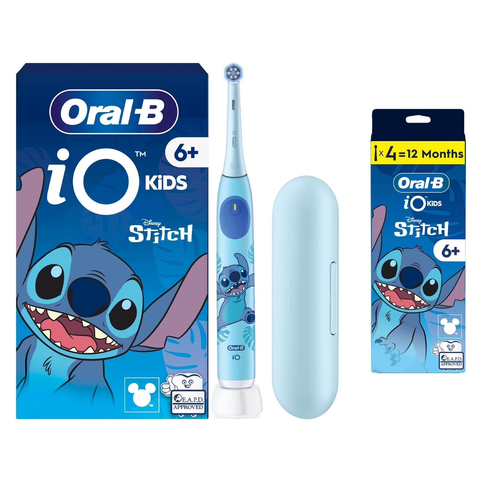 Oral-B iO Kids Disney Stitch Electric Toothbrush with Travel Case - Without Toothpaste - Toothbrush + 4 Toothbrush Heads: retailer-supplied image