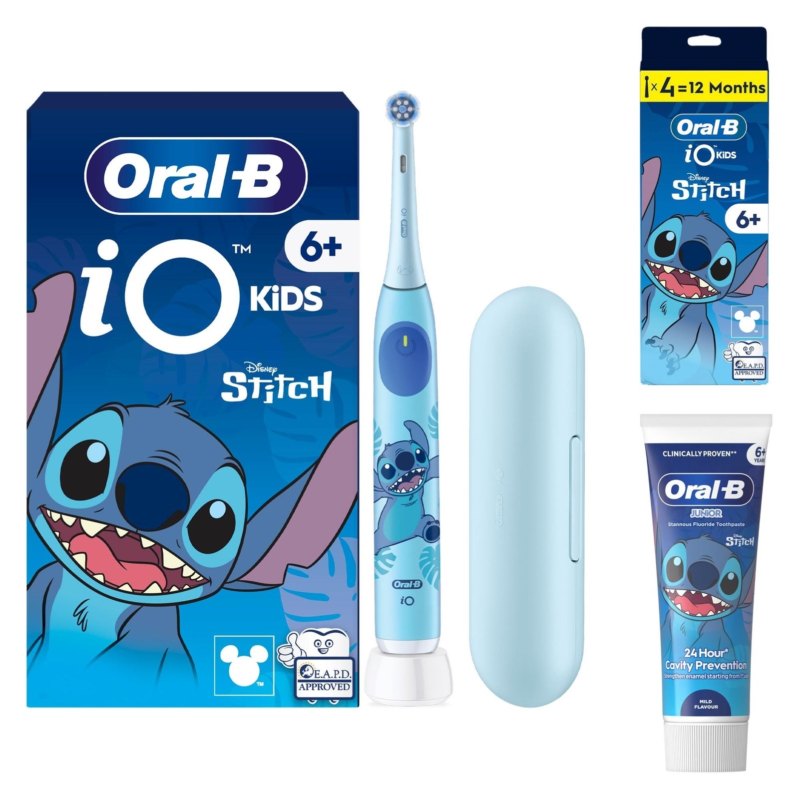 Oral-B iO Kids Disney Stitch Electric Toothbrush with Travel Case - With Toothpaste - Toothbrush + 4 Toothbrush Heads: retailer-supplied image