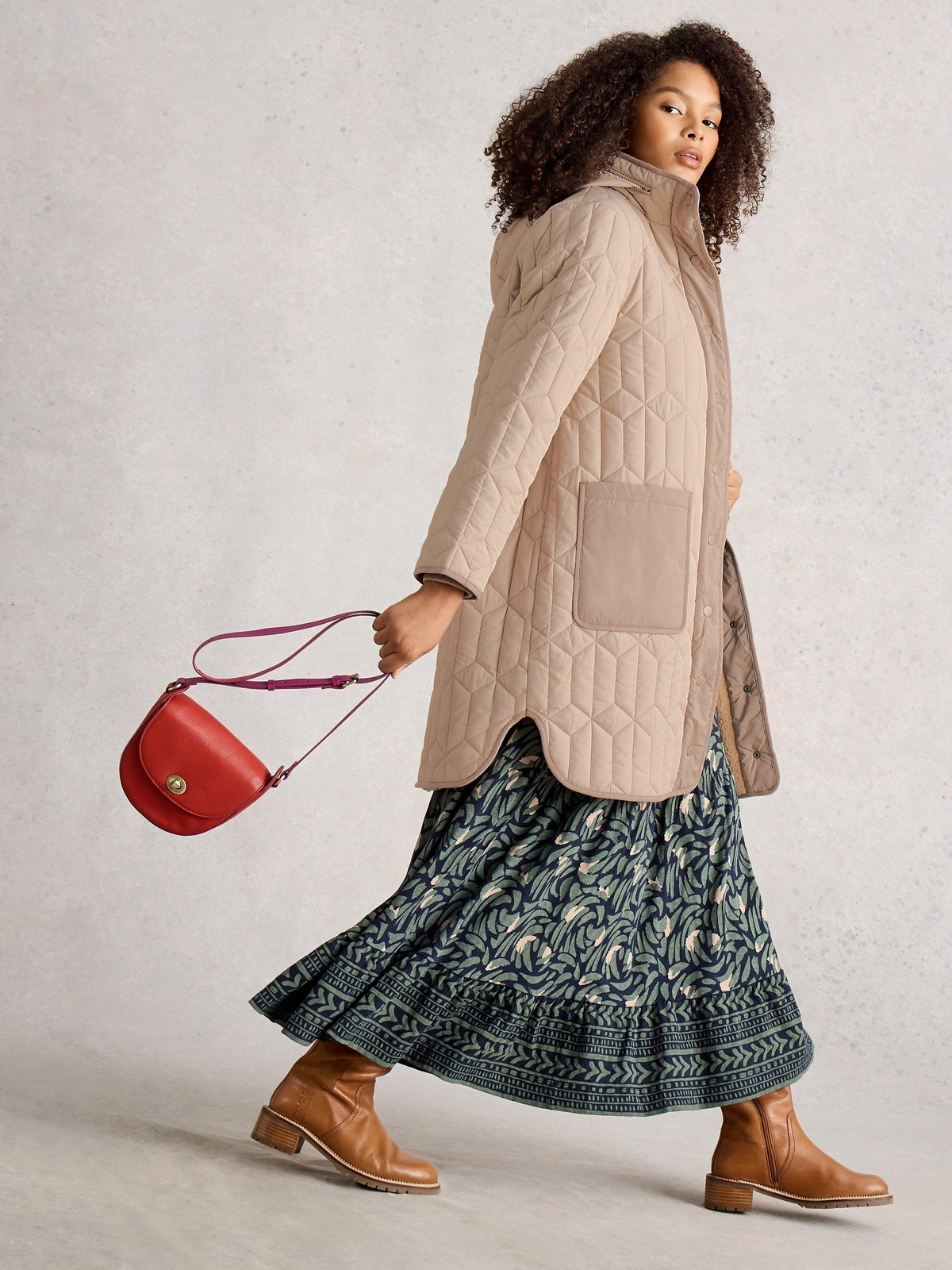 Steppmantel Carmel mit Teddyfellfutter - 44