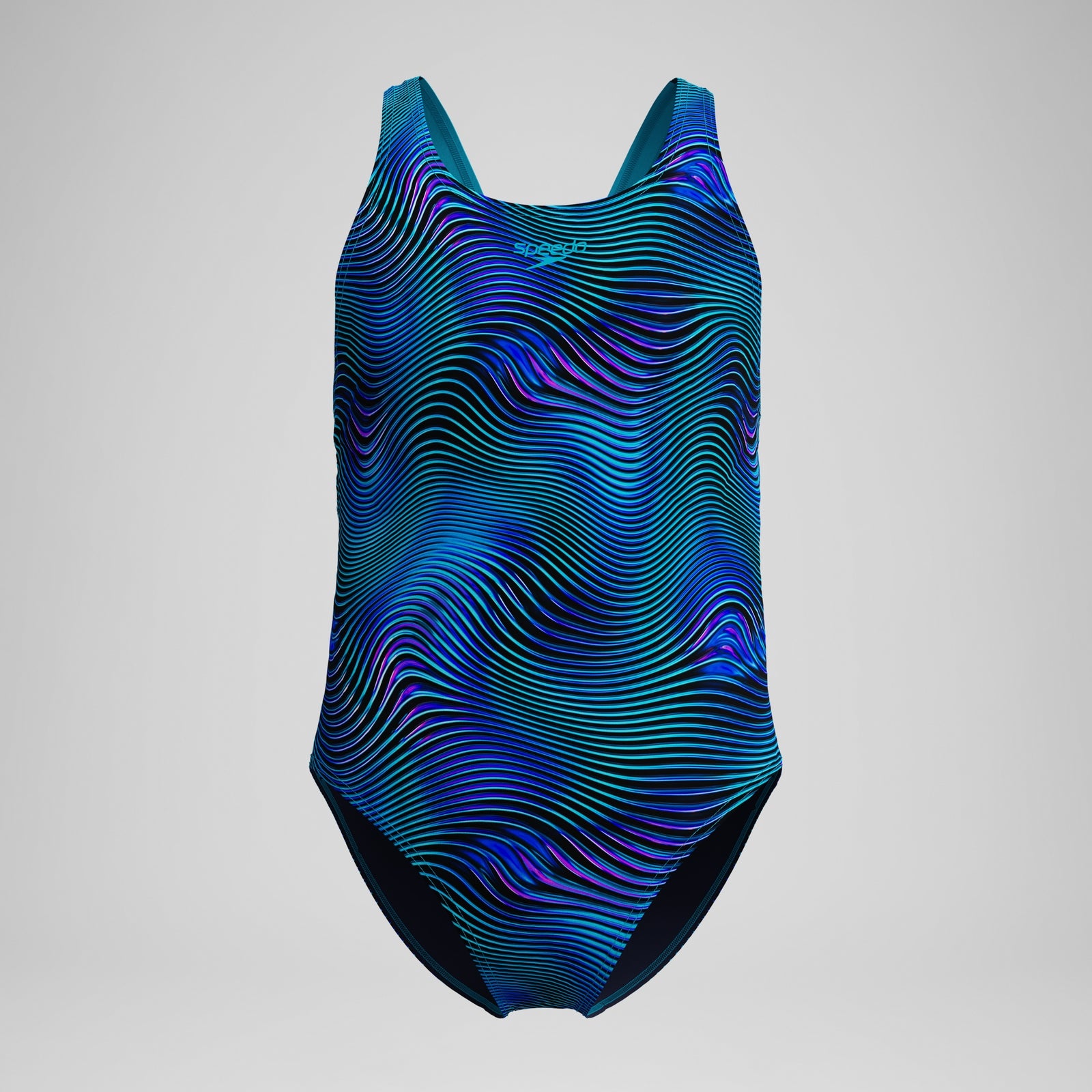 Maillot de bain Fille Leaderback imprimé bleu/turquoise