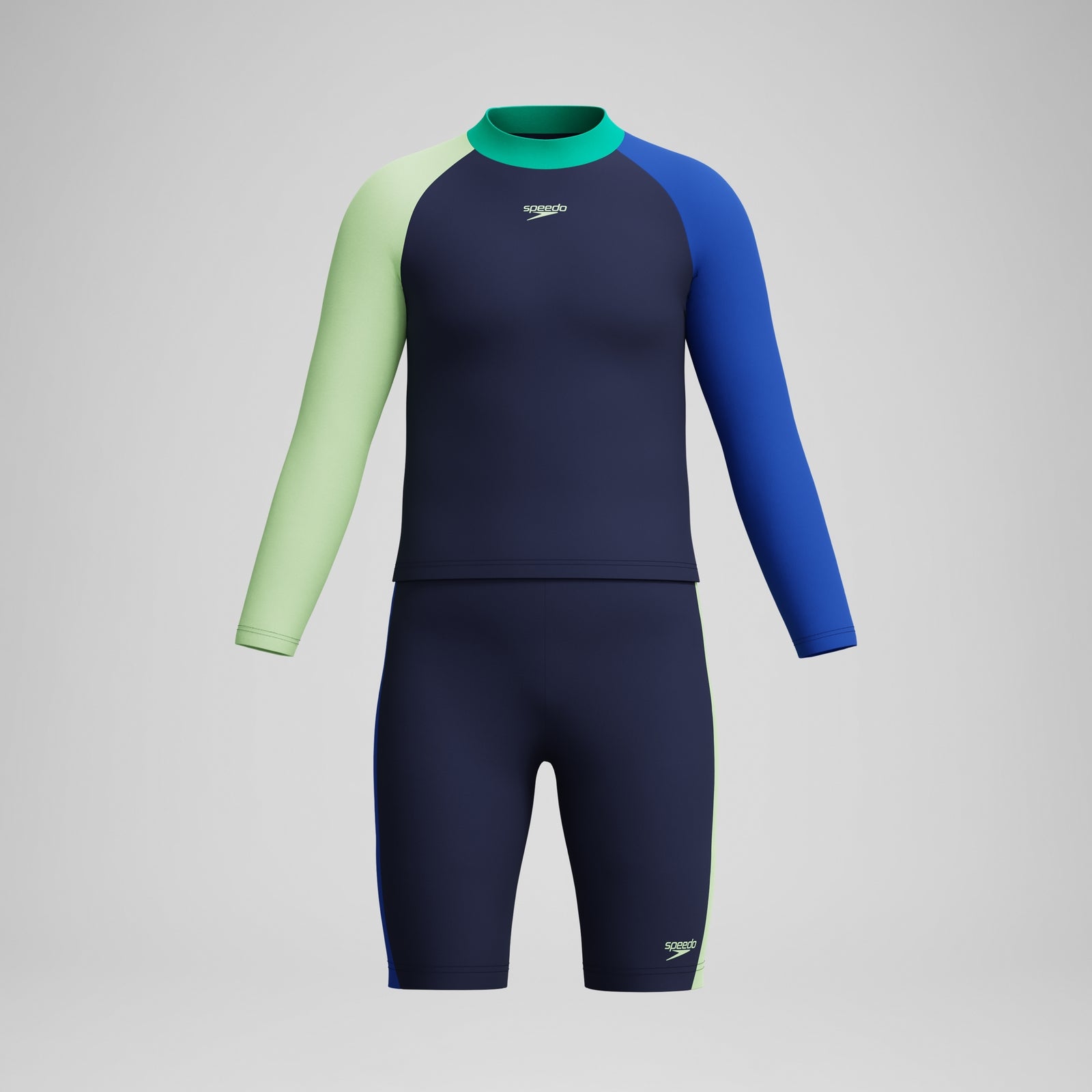 Ensemble Garçon haut rashguard à manches longues et jammer Colourblock bleu marine/bleu