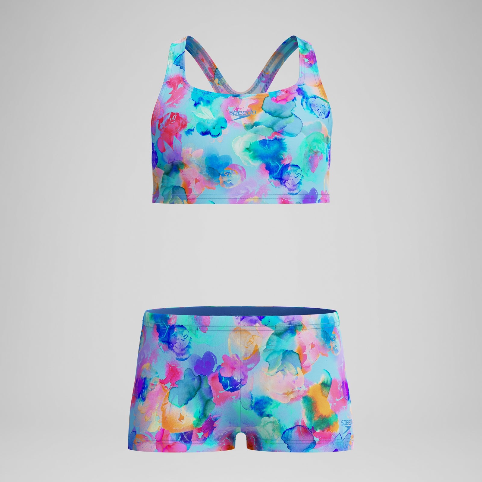 Girls Printed Racerback Bikini Set Blue