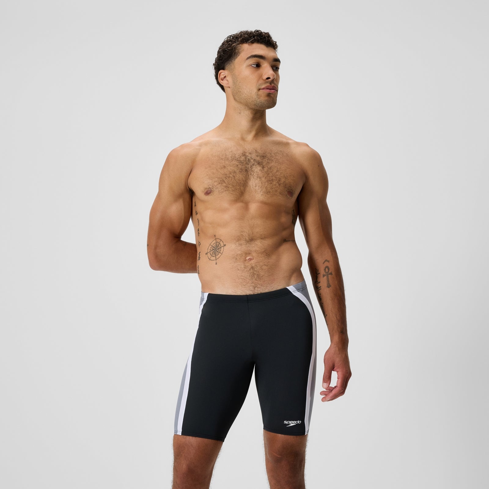 Herren Schwimmhose mit Passe Grau/Schwarz
