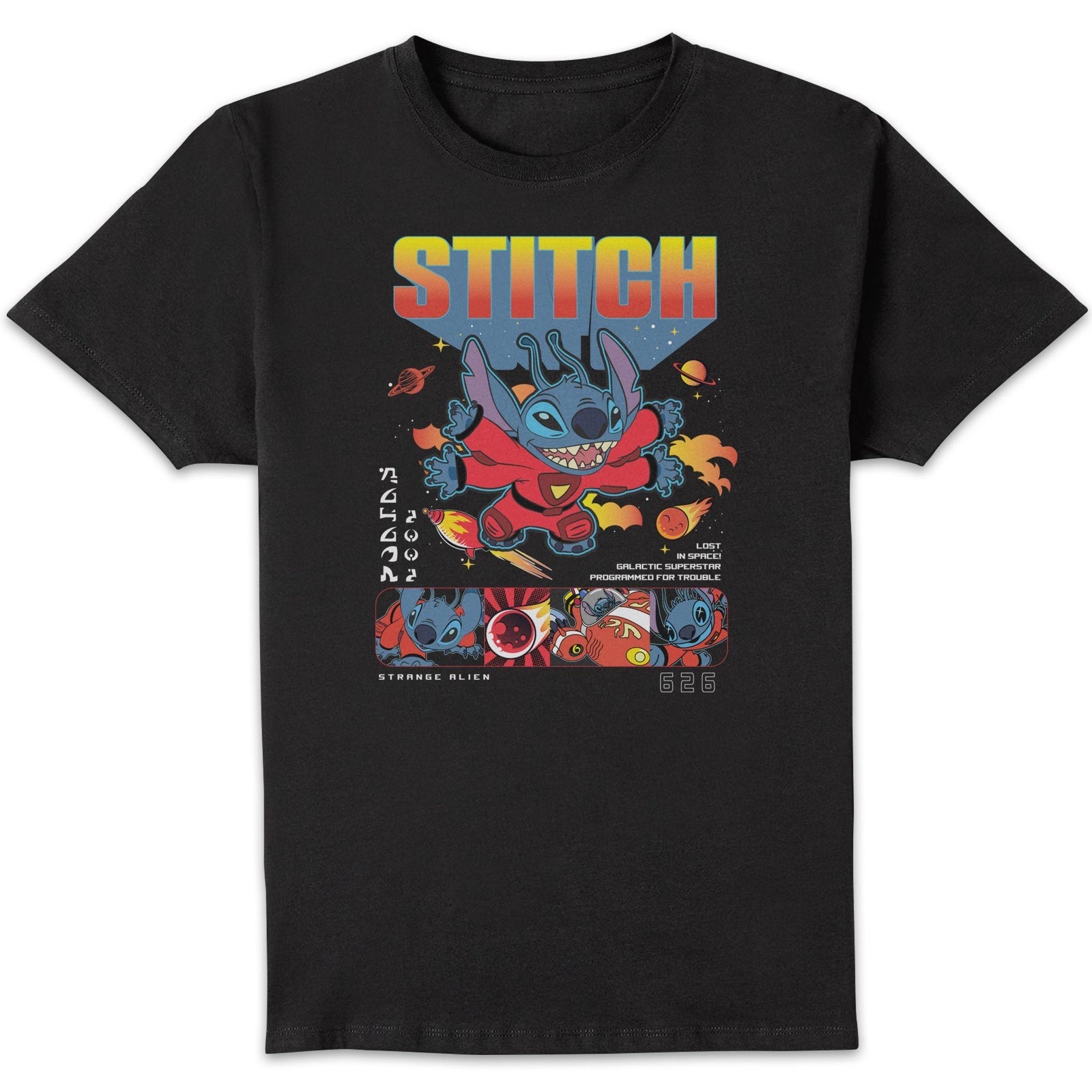 Disney Stitch In Space Unisexe T-shirt - Noir