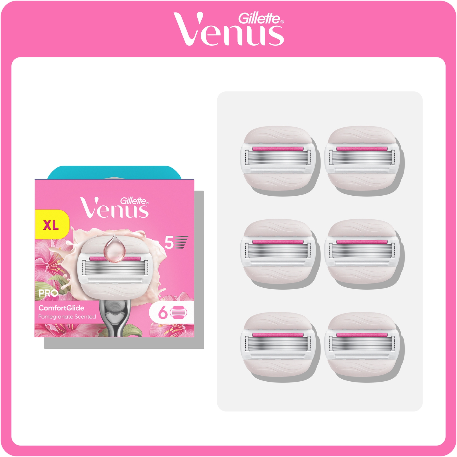 Gillette Venus Pro ComfortGlide Pomegranate Scented Tropical Women's Blades 6 Refills Gillette Venus Pro ComfortGlide Pomegranate Scented Tropical Women's Blades 6 Refills