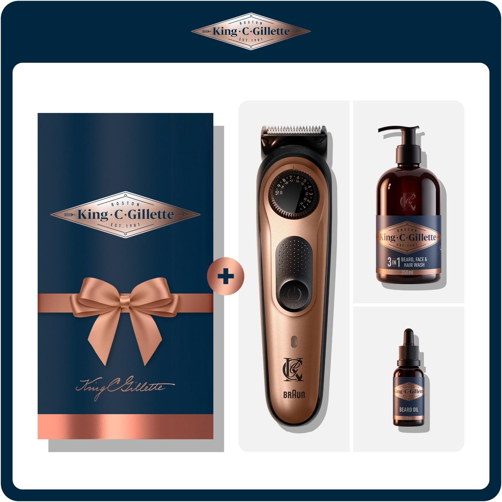 King C. Gillette Beard Trimmer Pro Gold and Beard Care Gift Set King C. Gillette Beard Trimmer Pro Gold and Beard Care Gift Set