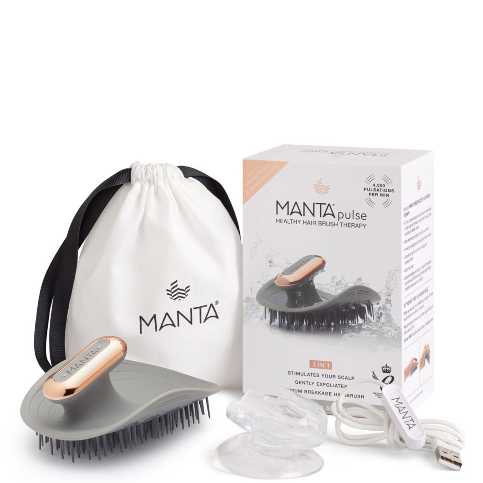Manta Hair brush Pulse Grey / Rose Gold with Shower Holder