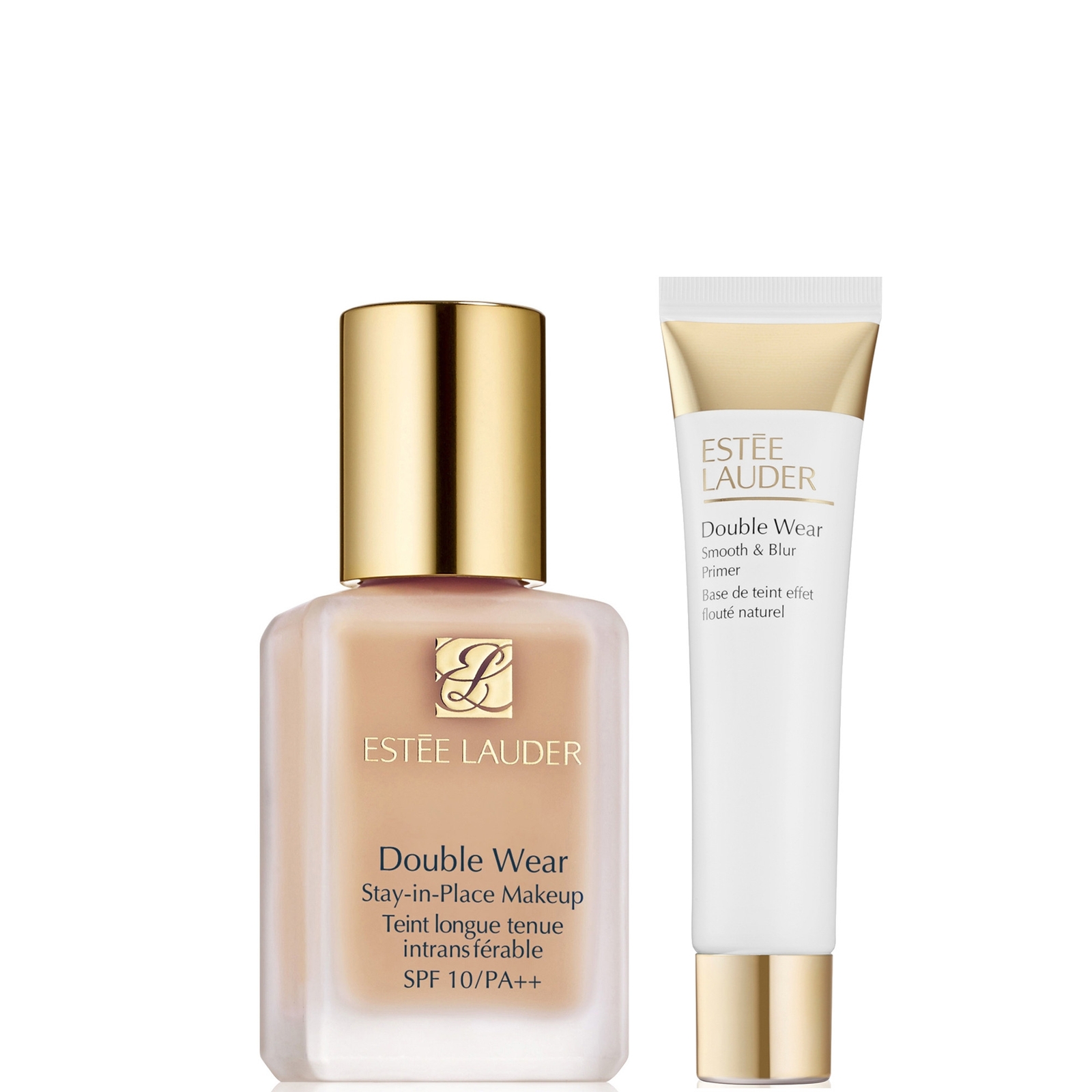 Estee Lauder Double Wear Stay-in-Place Makeup & Double Wear Smooth and Blur Primer Bundle (Various Shades) - 1N0 Porcelain