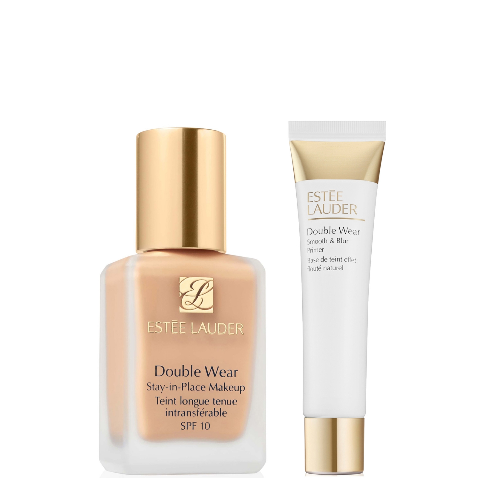Estee Lauder Double Wear Stay-in-Place Makeup & Double Wear Smooth and Blur Primer Bundle (Various Shades) - 1W0 Warm Porcelain