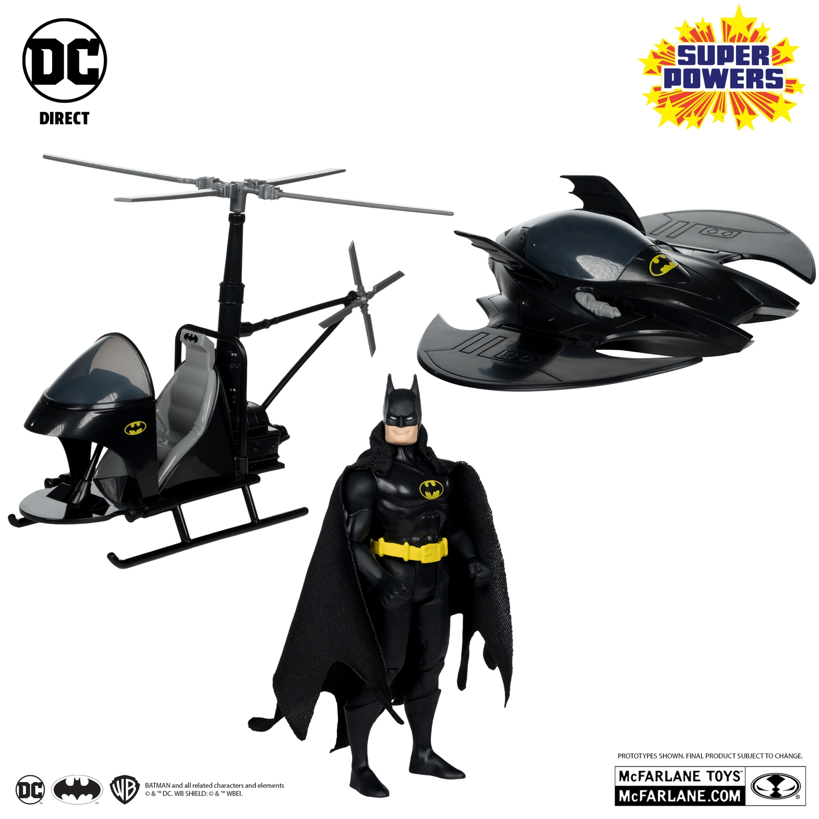 DC Direct Batman (Black Suit), The Whirly Bat & The Batwing (Black)(Gold Label)(SDCC) Super Powers Multipack