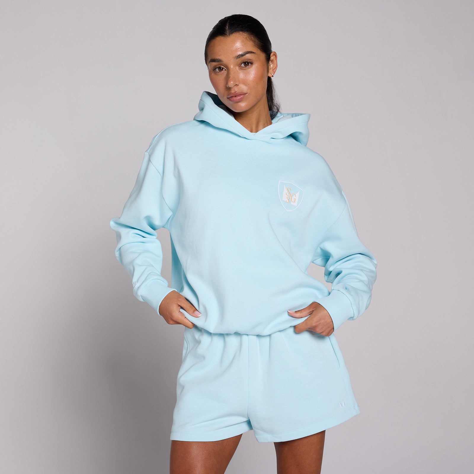 Felpa con cappuccio oversize MP donna basics SGS graphic - Azzurro - S