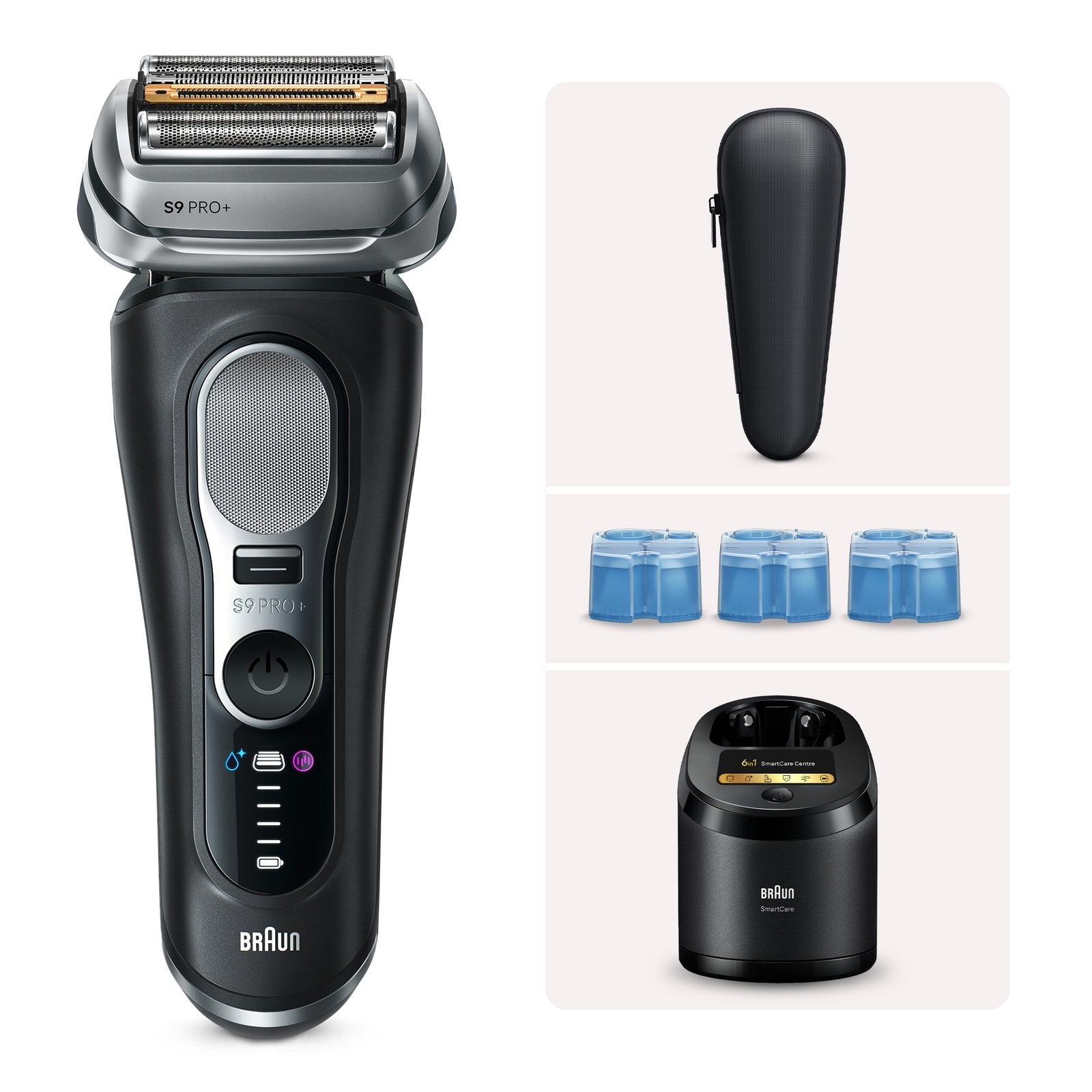 Braun Bundle: Rasierer 9 Pro+ 9660cc Reinigungskartuschen 2er-Pack: retailer-supplied image