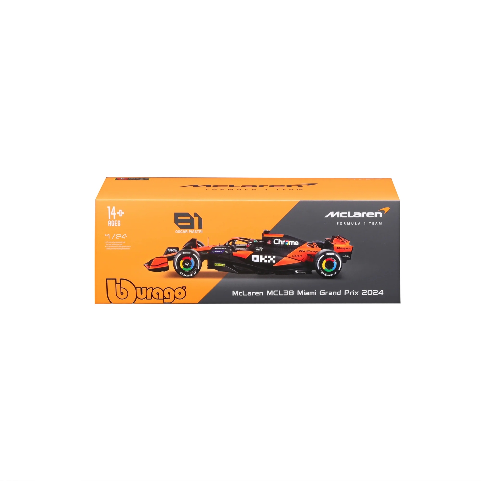 Bburago F1 Mclaren MCL38 2024 With Piastri Helmet 1:24 Scale Model