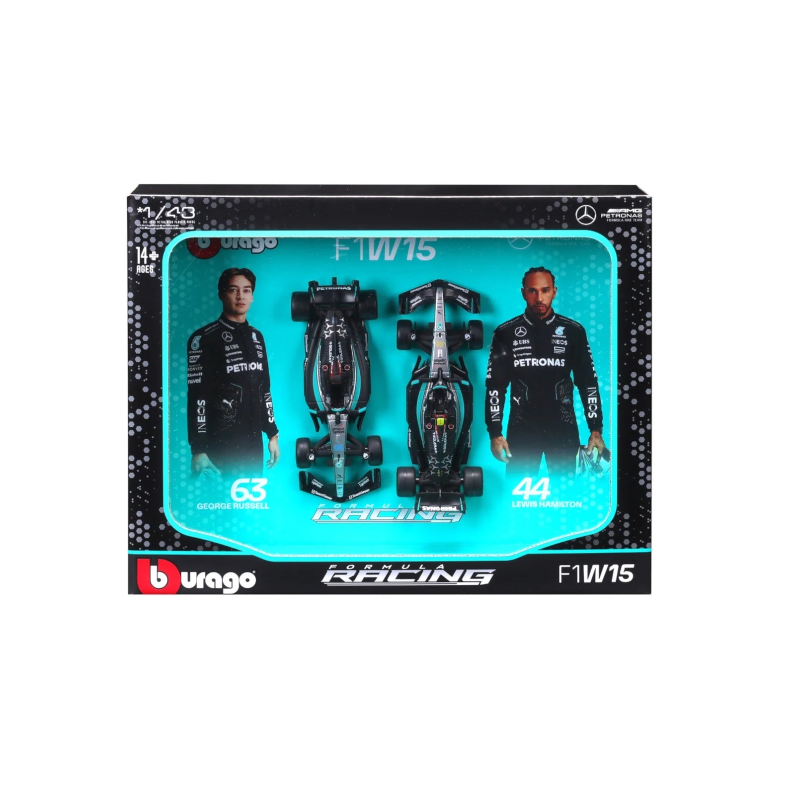 Bburago F1 Mercedes AMG W15 2024 Two Pack Hamilton And Russell 1:43 Scale Model Set