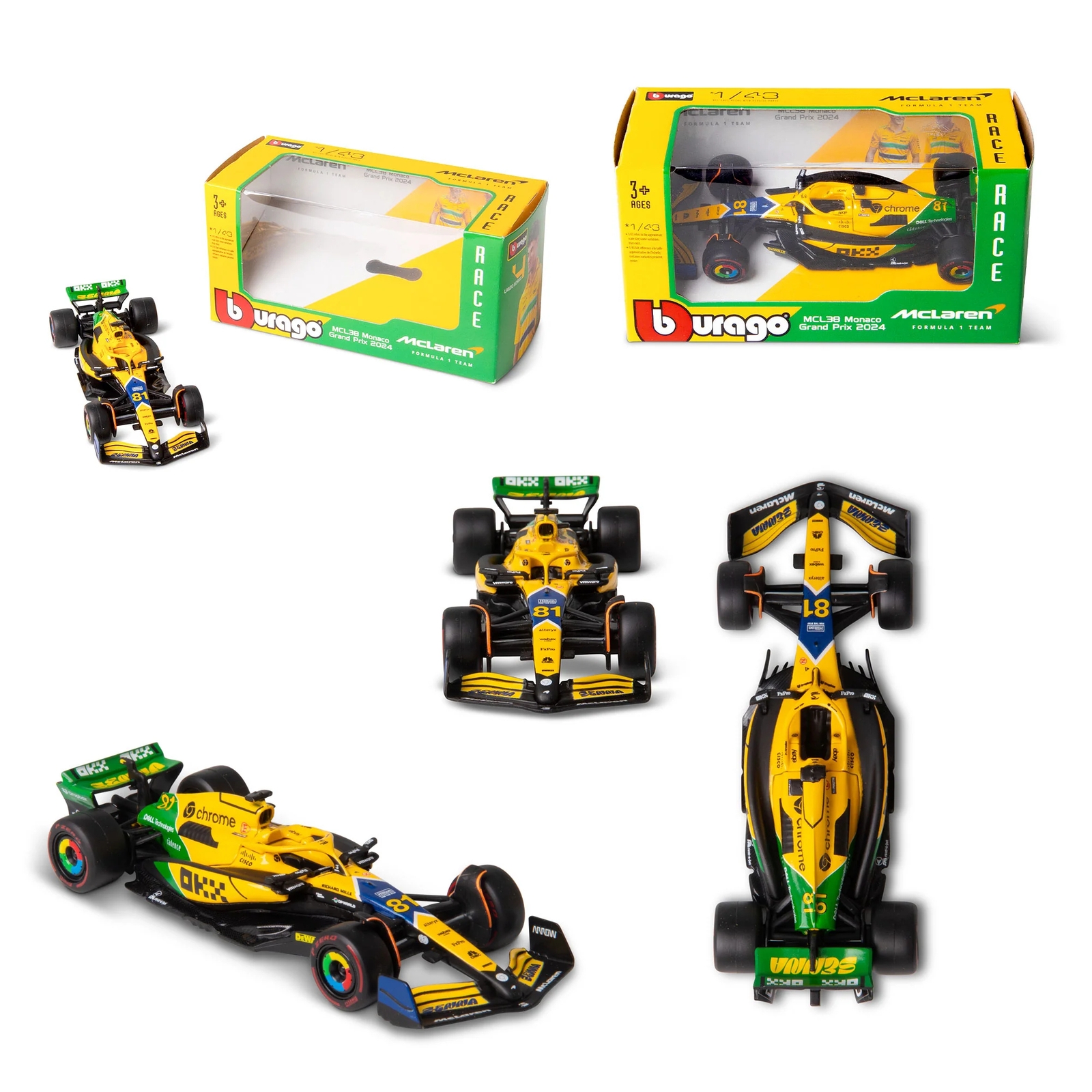 Bburago F1 Mclaren MCL38 2024 Piastri Senna Livery 1:43 Scale Collectible Model