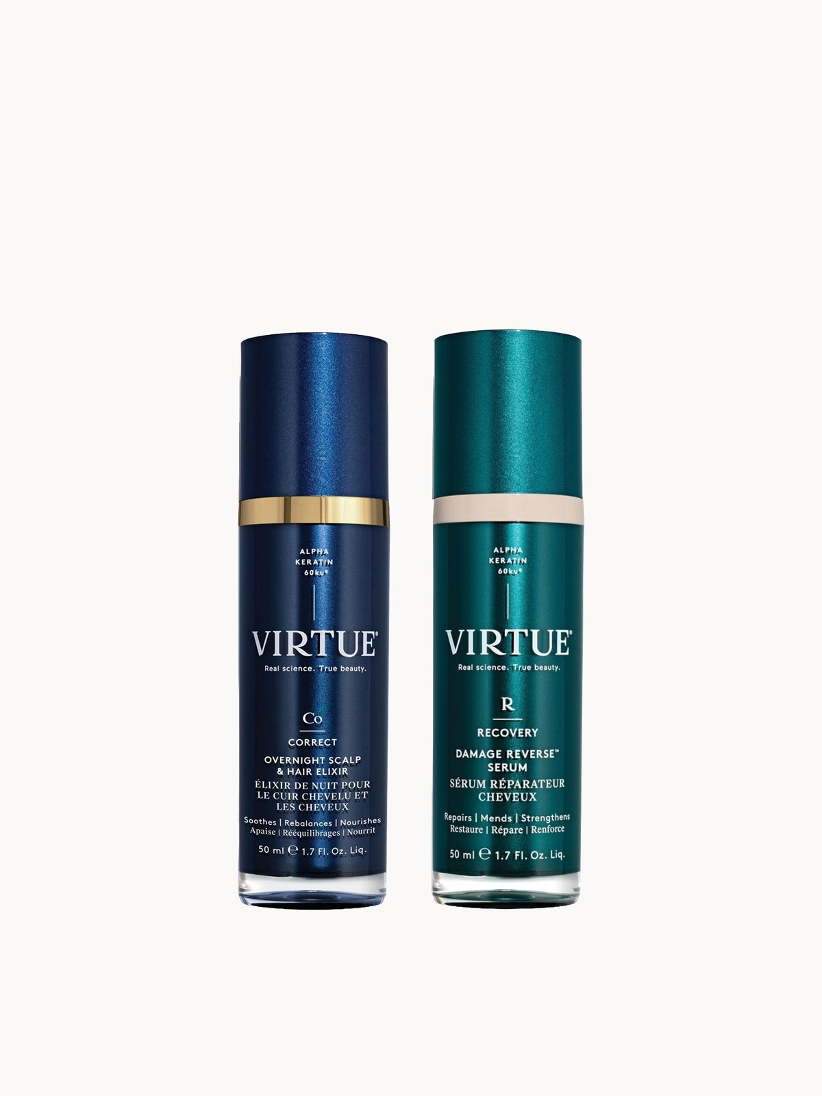 VIRTUE Damage Reverse Serum 50ml & Overnight Scalp & Hair Elixir 50ml Duo