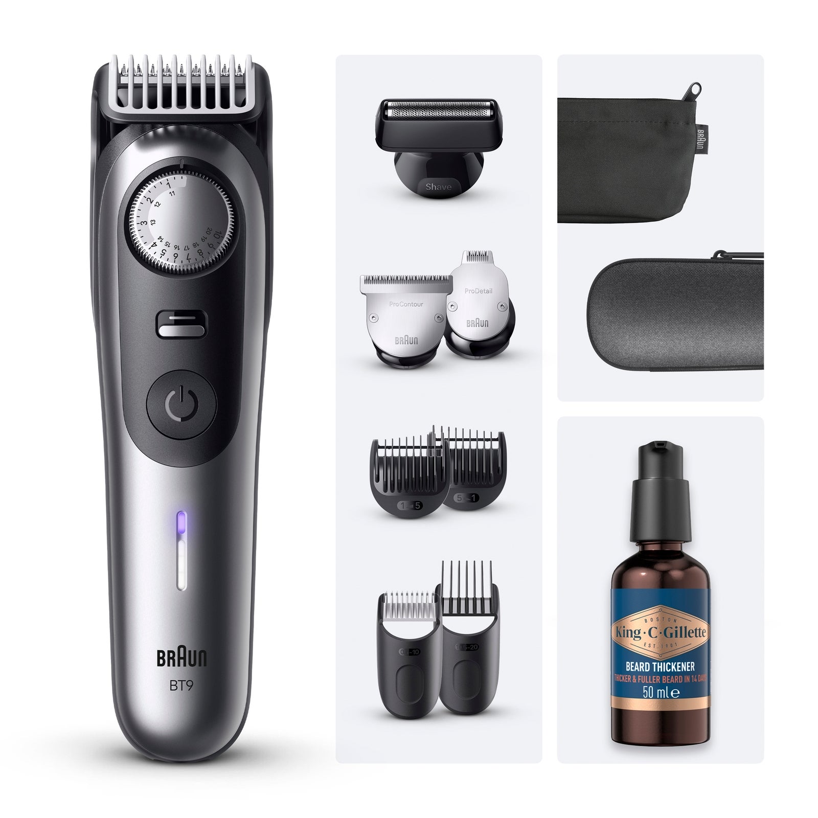 Braun Beard Trimmer Series 9 BT9560 - ProBlade, 52 Lengths, 12 Barbering Tools - Silver - Image 6