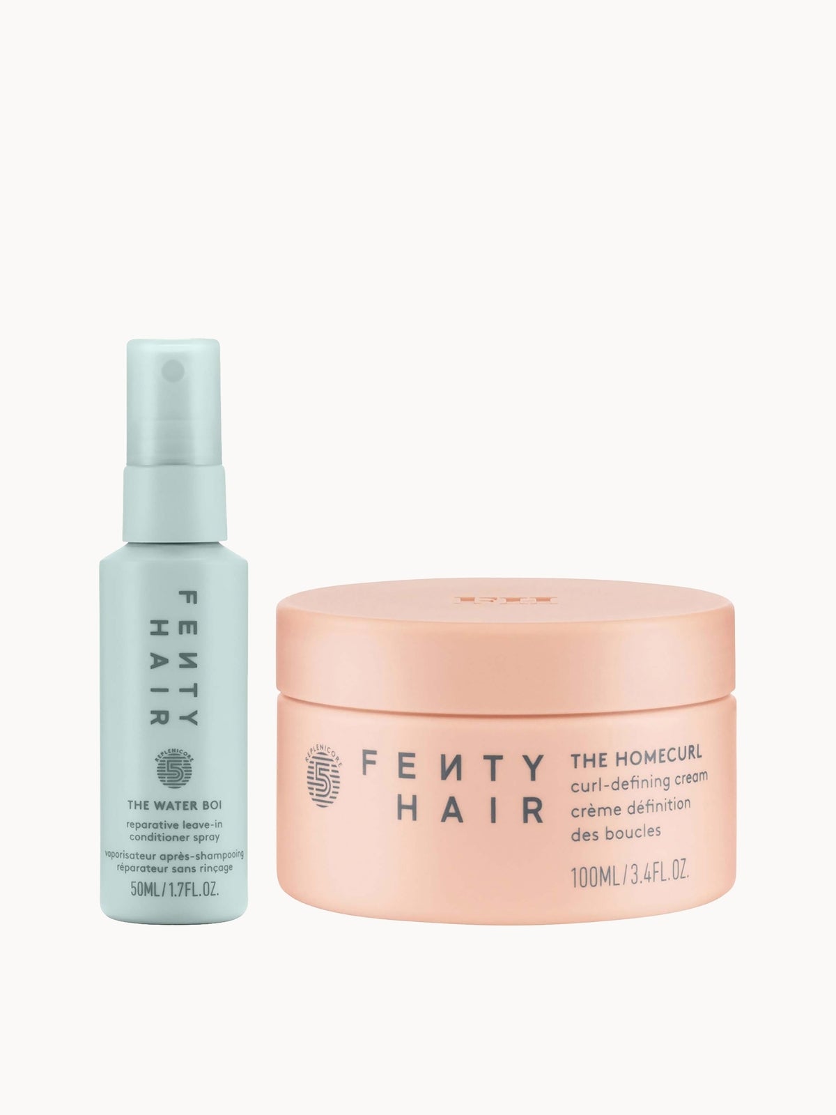 Fenty Hair Mini Heroes, The Homecurl Curl Defining Cream 100ml and The Water Boi Leave in Conditioner 50ml