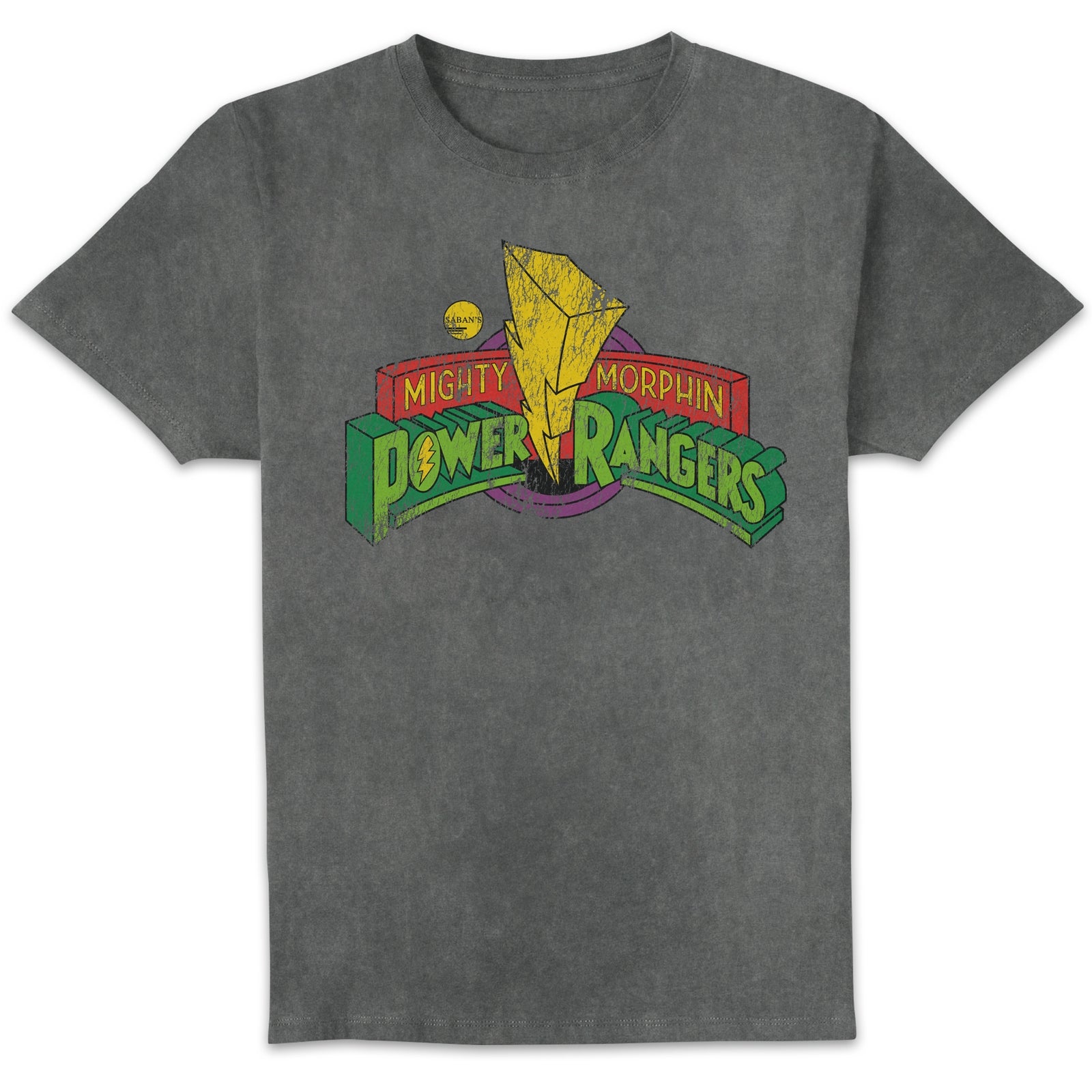 Power Rangers Retro Logo Unisexe T-shirt - Noir Délavé