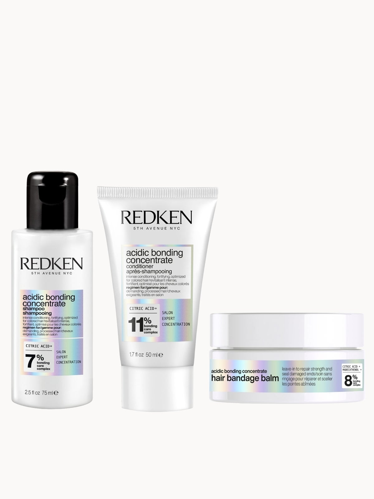 Redken Acidic Bonding Concentrate Hair Bandage Balm 75ml, Shampoo Mini 75ml and Conditioner Mini 50ml Bundle