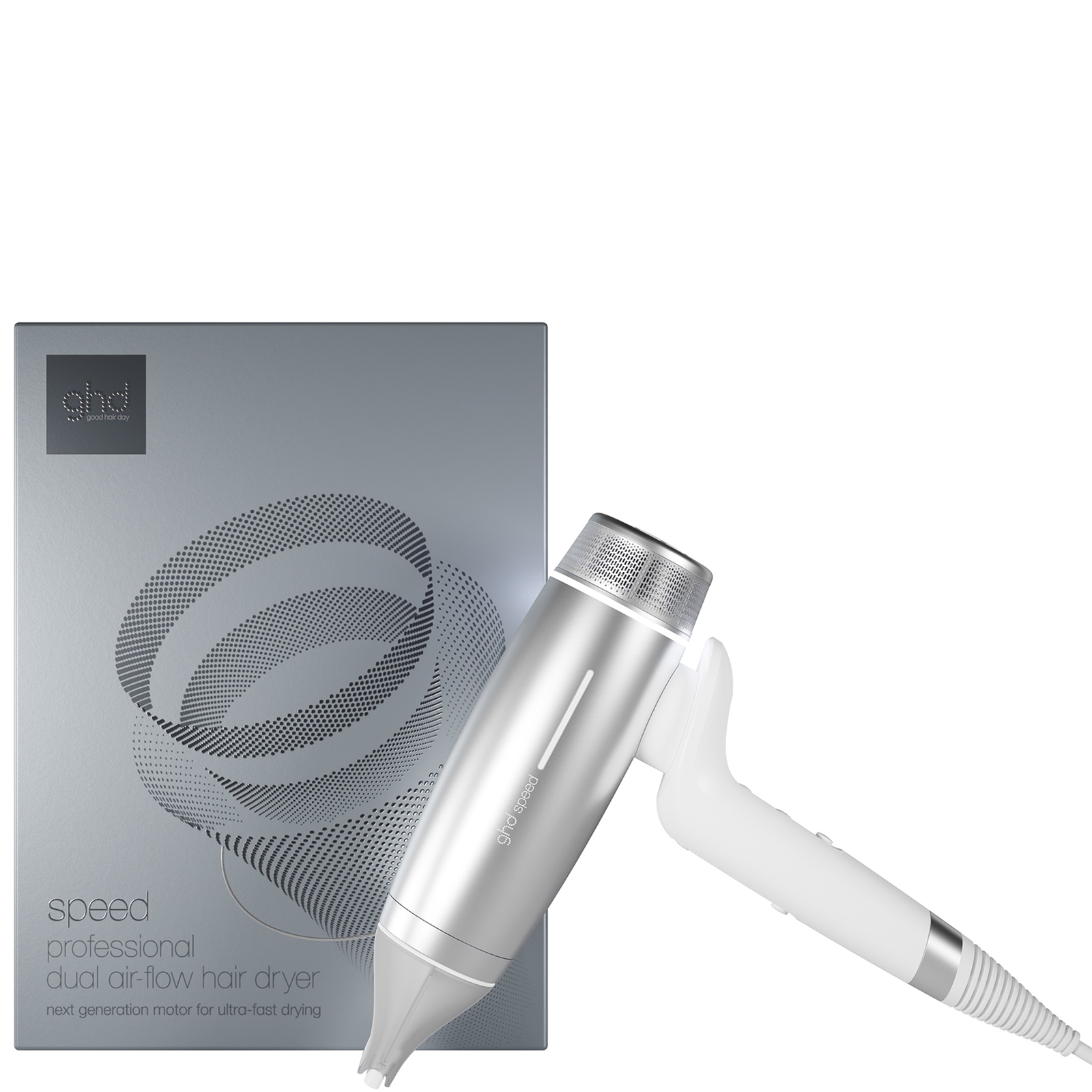 ghd speed hairdryer silver white