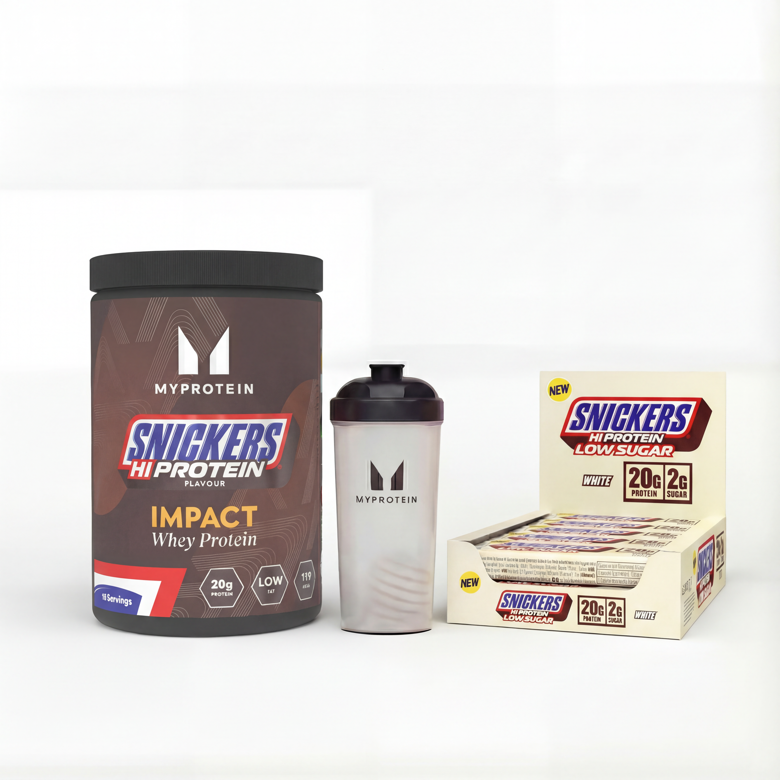 Myprotein UK MyProtein SNICKERS® Protein Bundle - Snickers White HiProtein Bar - 500G - 15servings - Impact Whey Protein Snickers Original