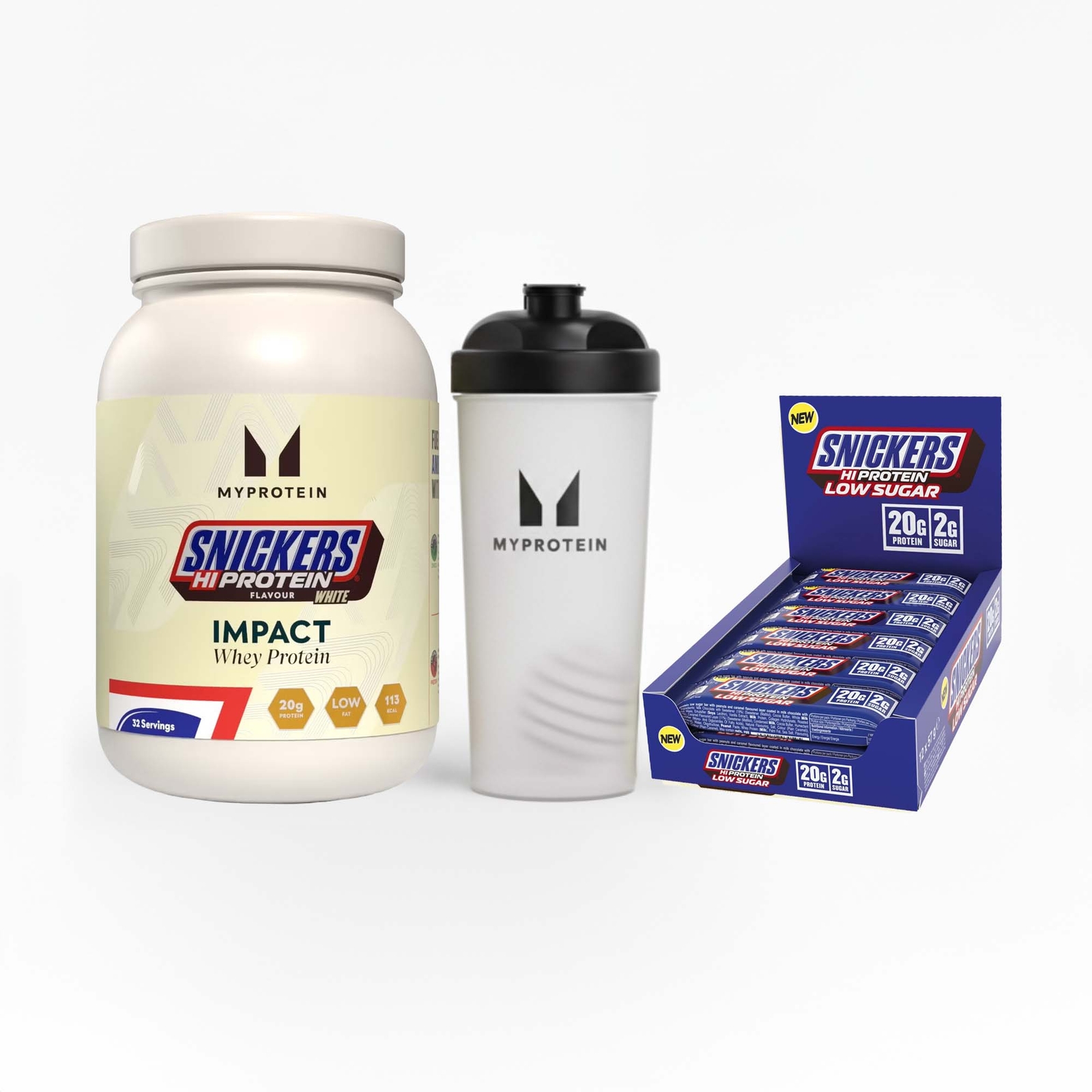 Myprotein UK MyProtein SNICKERS® Protein Bundle - Snickers Original HiProtein Bar - 1KG - 30servings - Impact Whey Protein Snickers White
