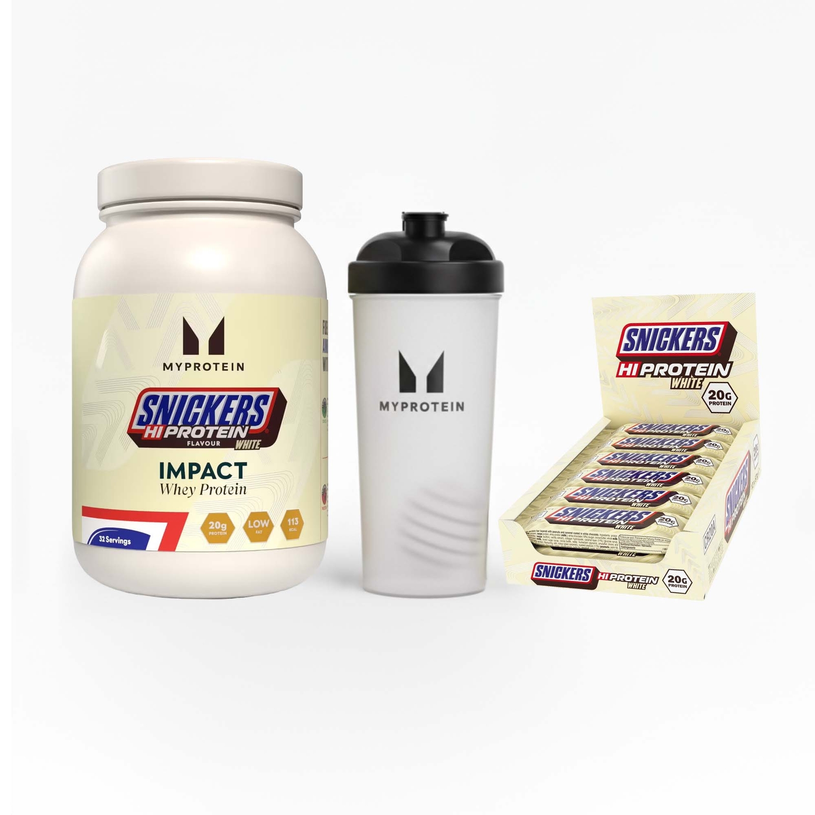 Myprotein UK MyProtein SNICKERS® Protein Bundle - Snickers White HiProtein Bar - 1KG - 30servings - Impact Whey Protein Snickers White