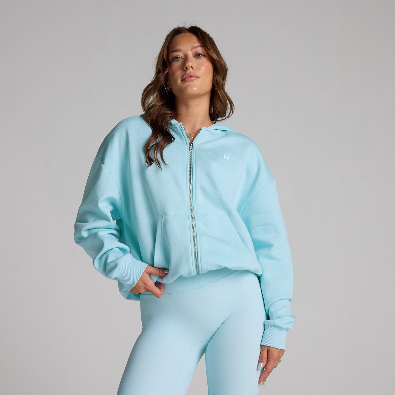 Felpa con cappuccio e zip MP donna basics - Azzurro - L