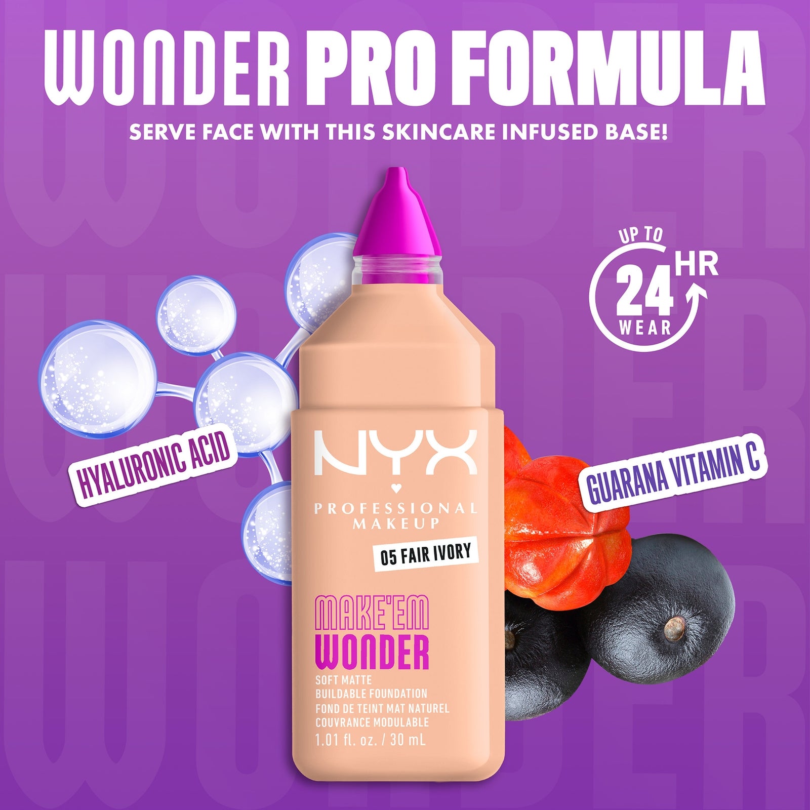 NYX Professional Makeup Make 'EM Wonder, 24H Soft Matte Foundation (Various Shades) - Fair Ivory 4