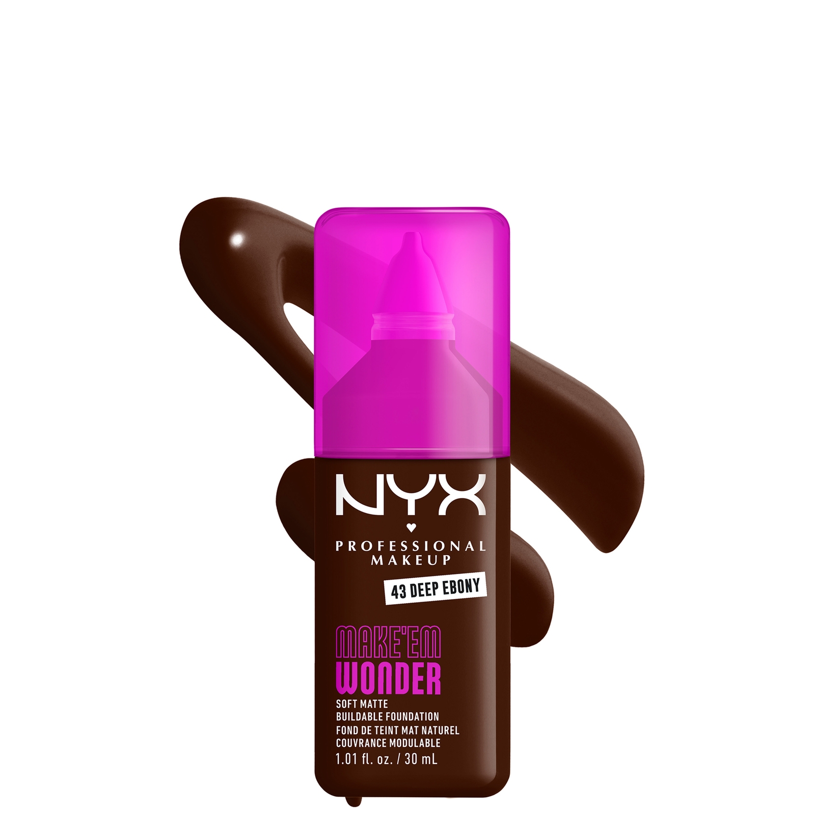 NYX Professional Makeup Make 'EM Wonder, 24H Soft Matte Foundation (Various Shades) - Deep Ebony