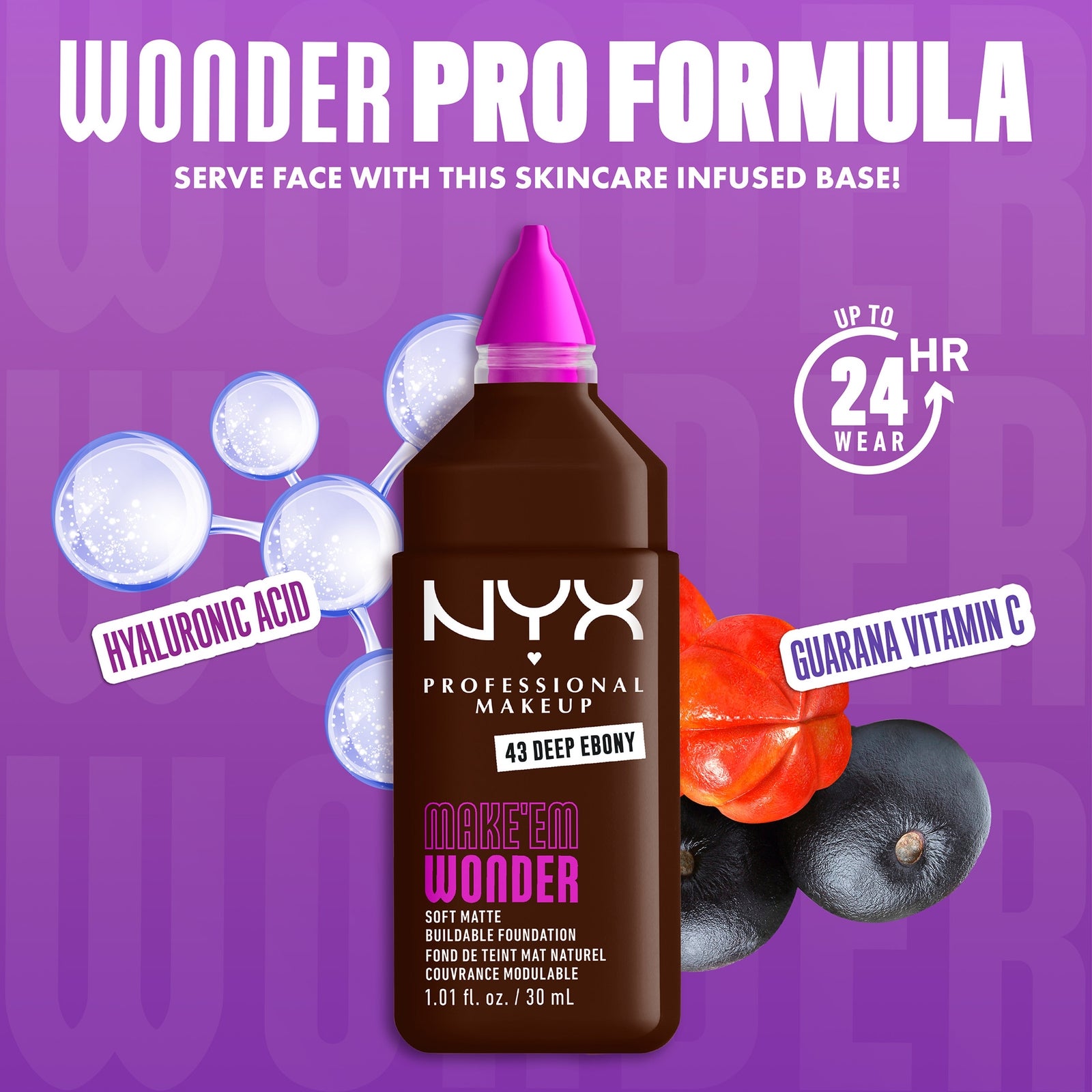 NYX Professional Makeup Make 'EM Wonder, 24H Soft Matte Foundation (Various Shades) - Deep Ebony 4