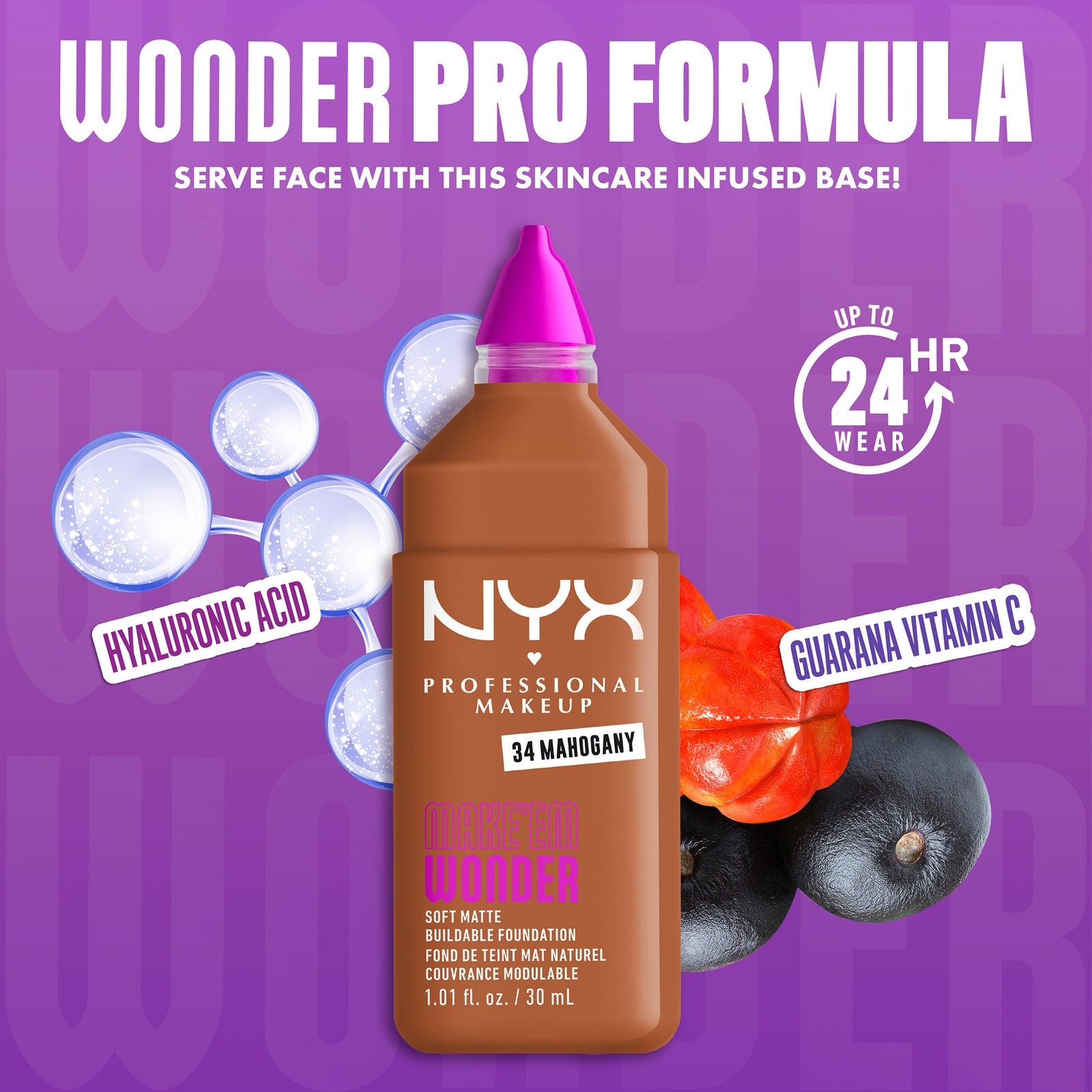 NYX Professional Makeup Make 'EM Wonder, 24H Soft Matte Foundation (Various Shades) - Mahogany 4