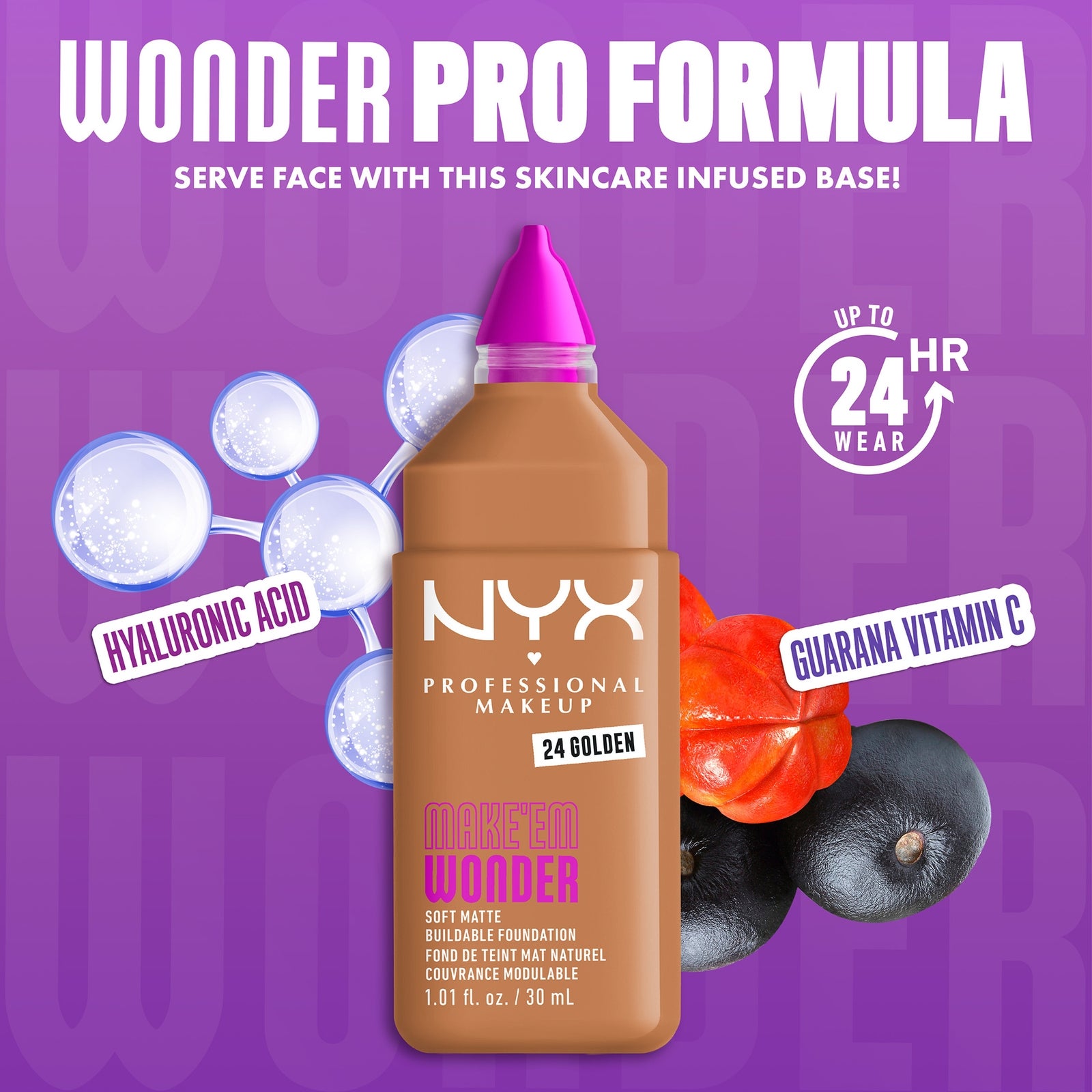 NYX Professional Makeup Make 'EM Wonder, 24H Soft Matte Foundation (Various Shades) - Golden 4