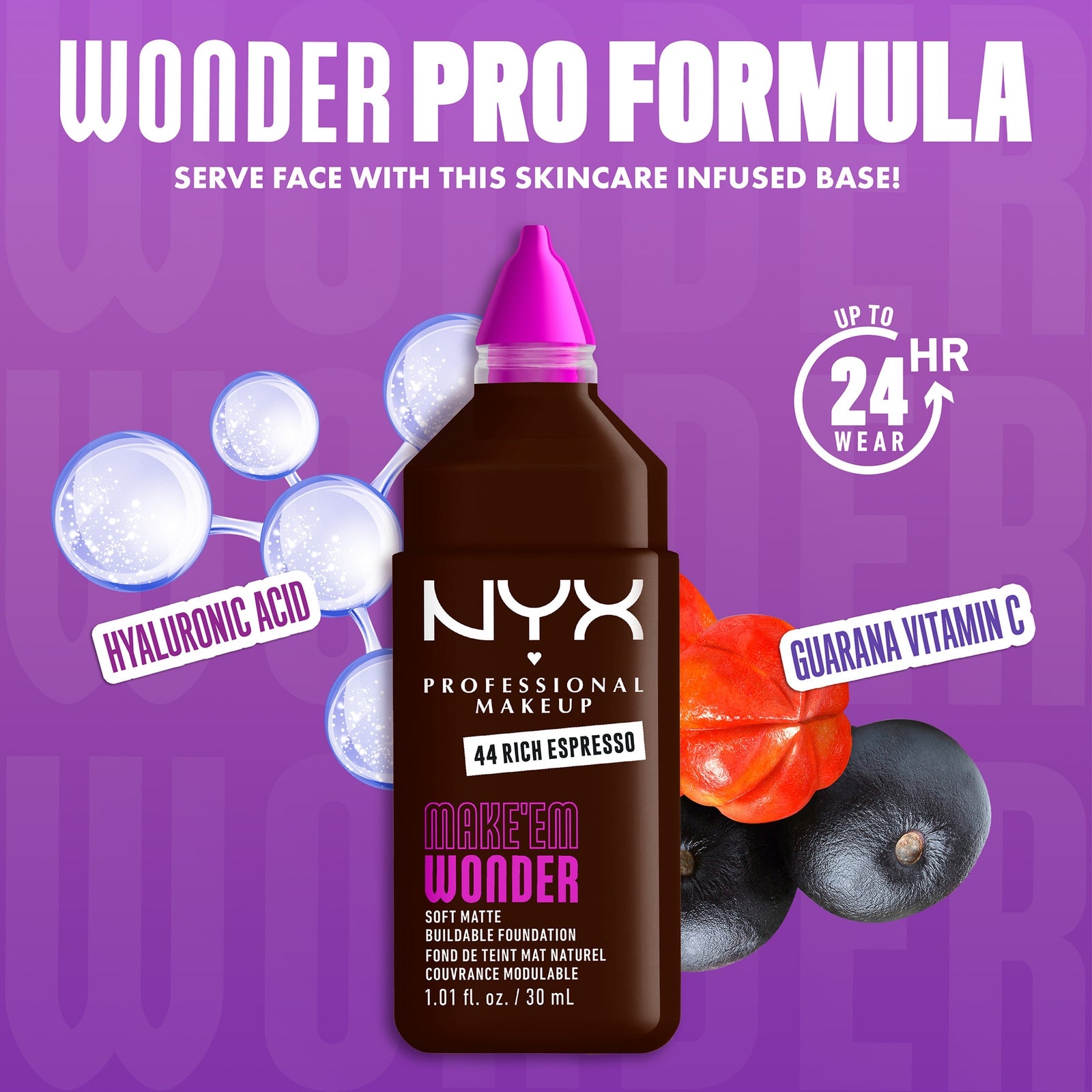 NYX Professional Makeup Make 'EM Wonder, 24H Soft Matte Foundation (Various Shades) - Rich Espresso 4