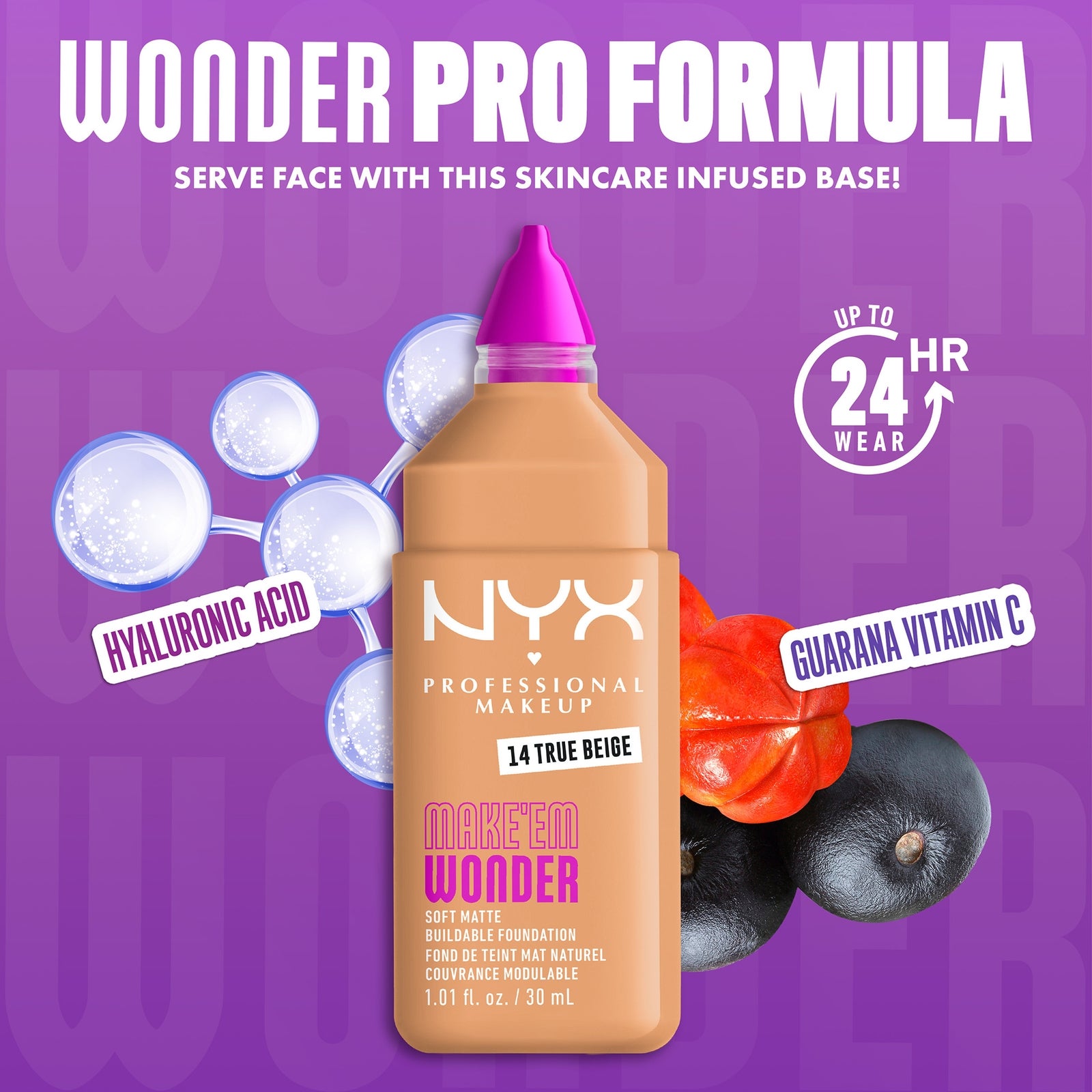 NYX Professional Makeup Make 'EM Wonder, 24H Soft Matte Foundation (Various Shades) - True Beige 4