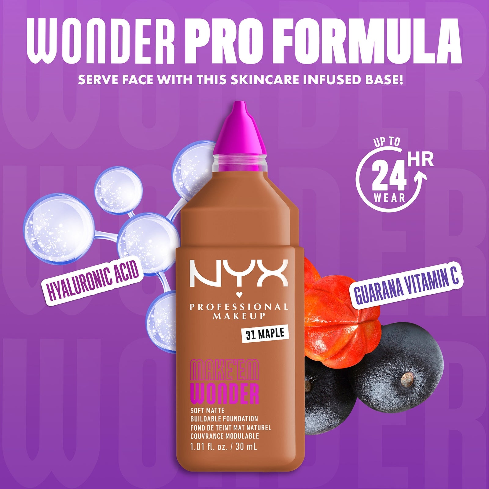 NYX Professional Makeup Make 'EM Wonder, 24H Soft Matte Foundation (Various Shades) - Maple 4