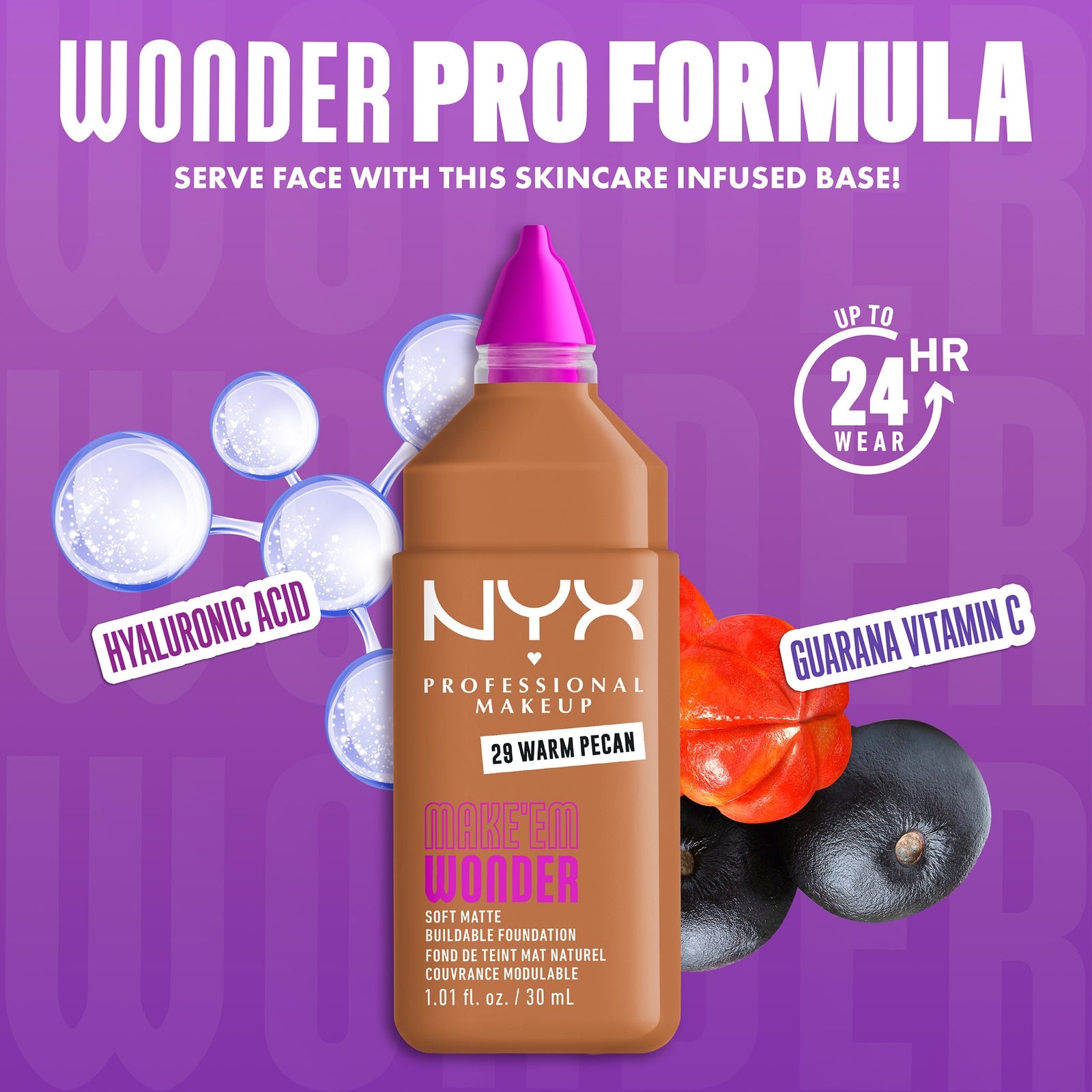 NYX Professional Makeup Make 'EM Wonder, 24H Soft Matte Foundation (Various Shades) - Warm Pecan 4