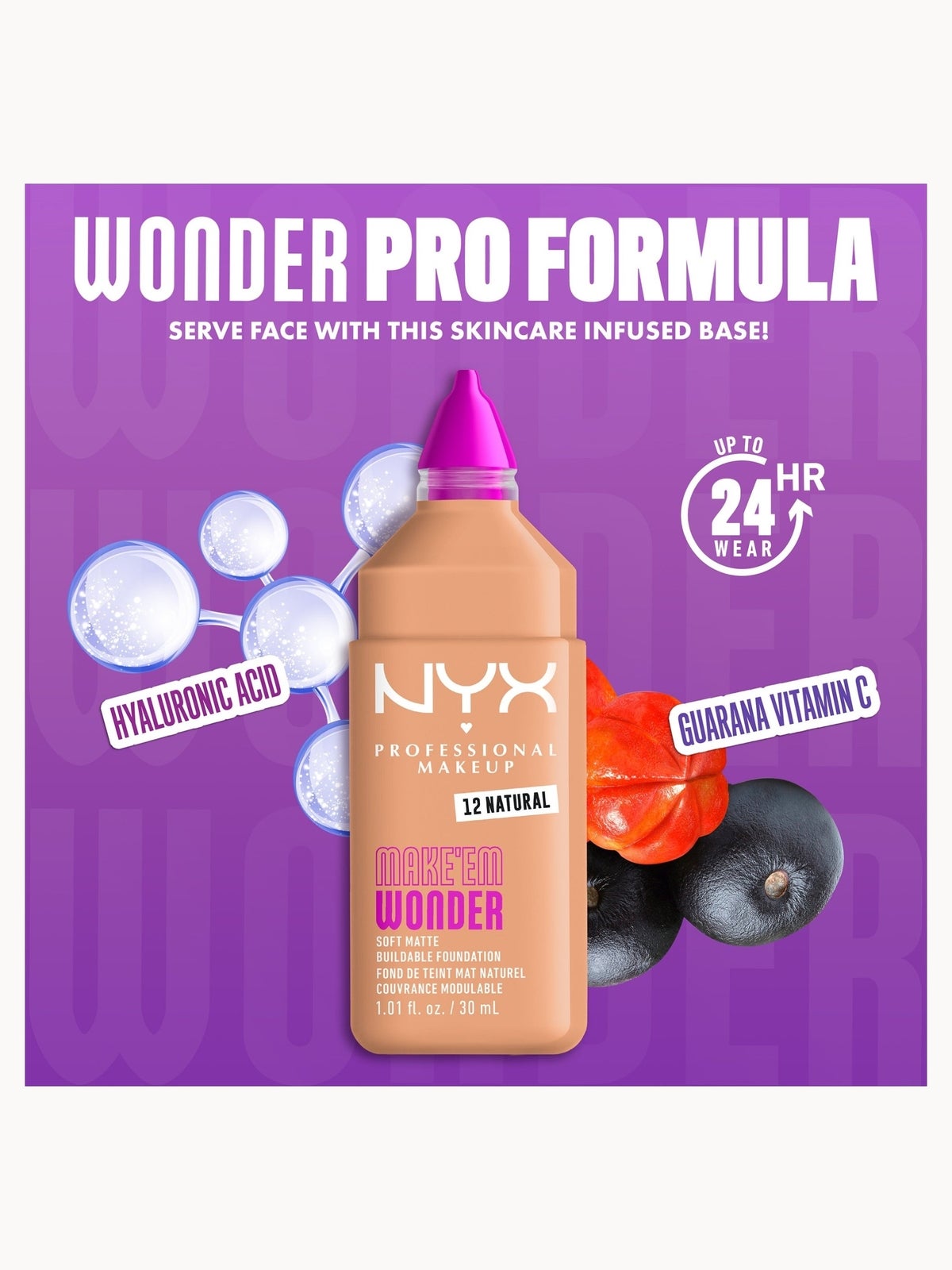 NYX Professional Makeup Make 'EM Wonder, 24H Soft Matte Foundation (Various Shades) - Natural 4