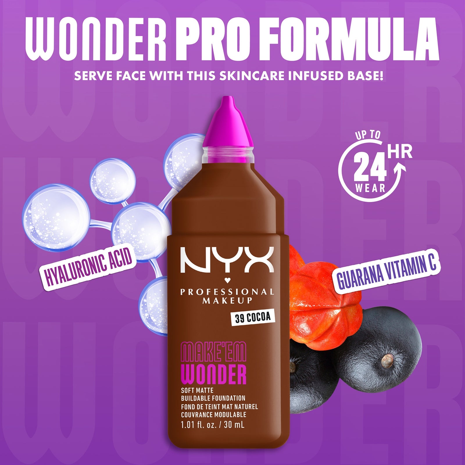 NYX Professional Makeup Make 'EM Wonder, 24H Soft Matte Foundation (Various Shades) - Cocoa 4