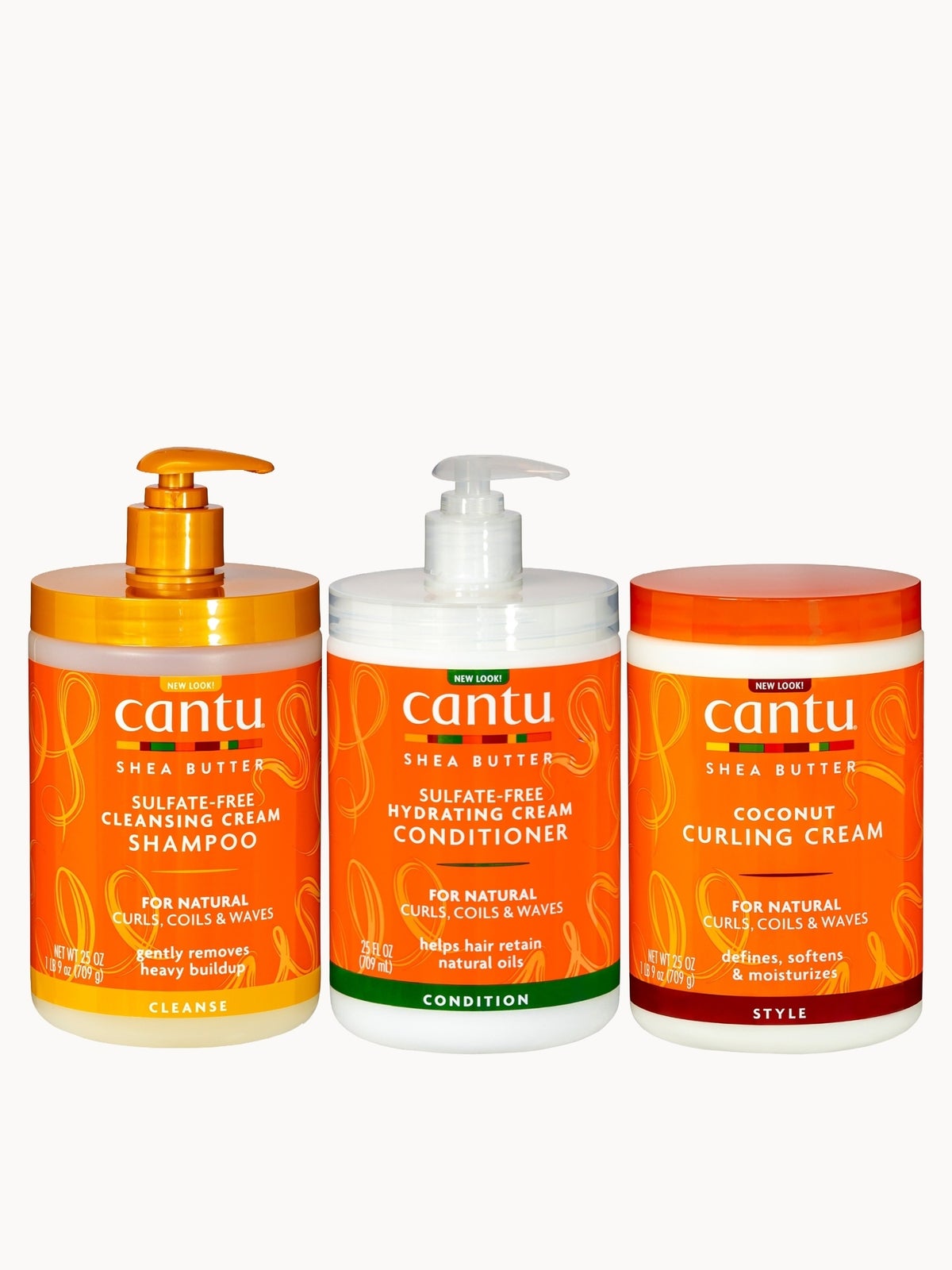 Cantu Shea Butter for Natural Hair Cleansing Cream Shampoo, Hydrating Cream Conditioner & Coconut Curling Cream Salon Size Trio