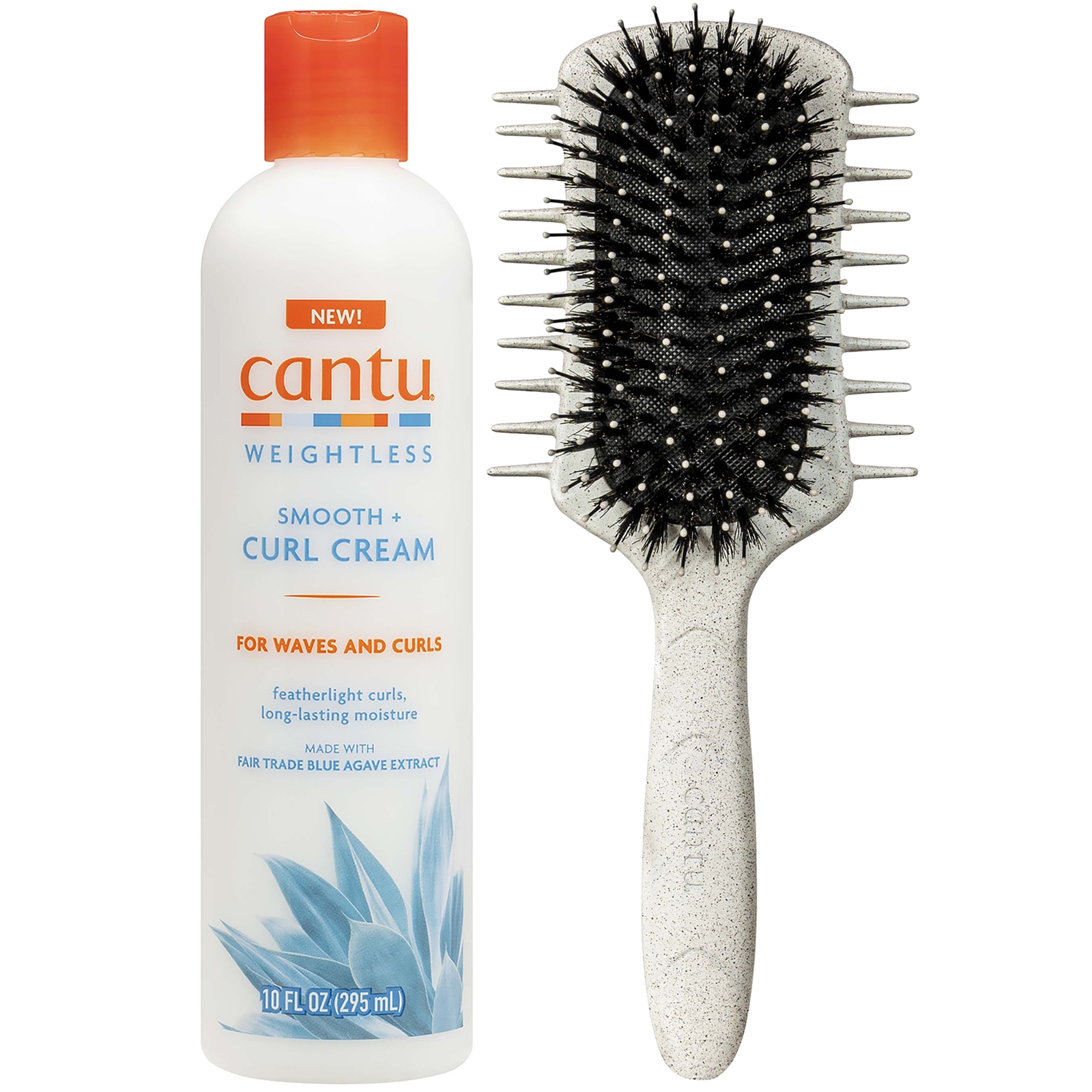 Cantu Weightless Smooth + Curl Cream 295ml & Curl Definer Brush Duo In Neutral