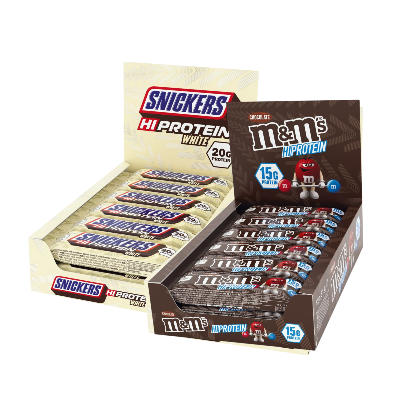Myprotein UK MyProtein HiProtein Bars - Twin Pack - Snickers White HiProtein Bar - M&M's Chocolate Protein Bar - 24Bars