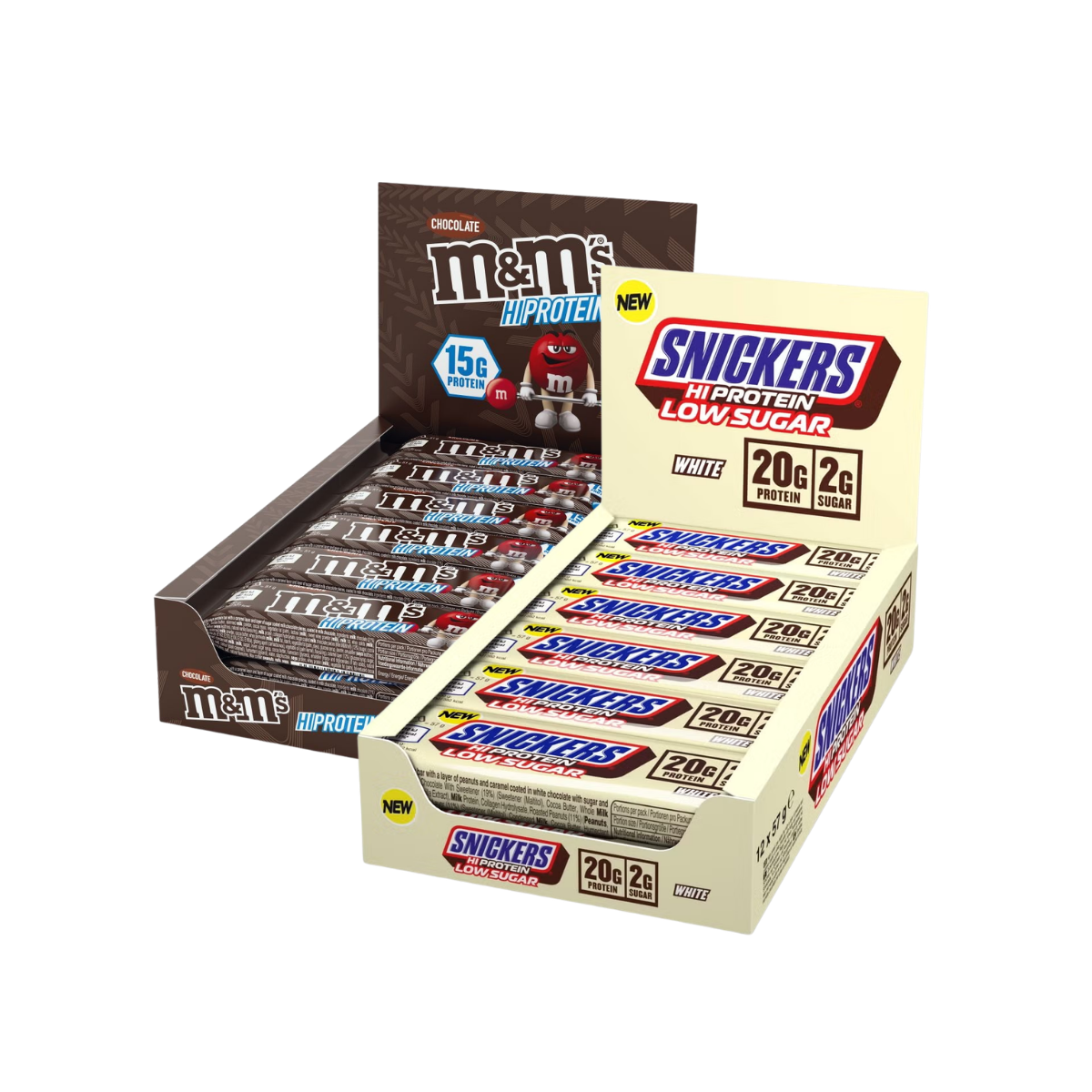 Myprotein UK MyProtein HiProtein Bars - Twin Pack - Snickers White HiProtein Bar - M&M's Chocolate Protein Bar - 24Bars
